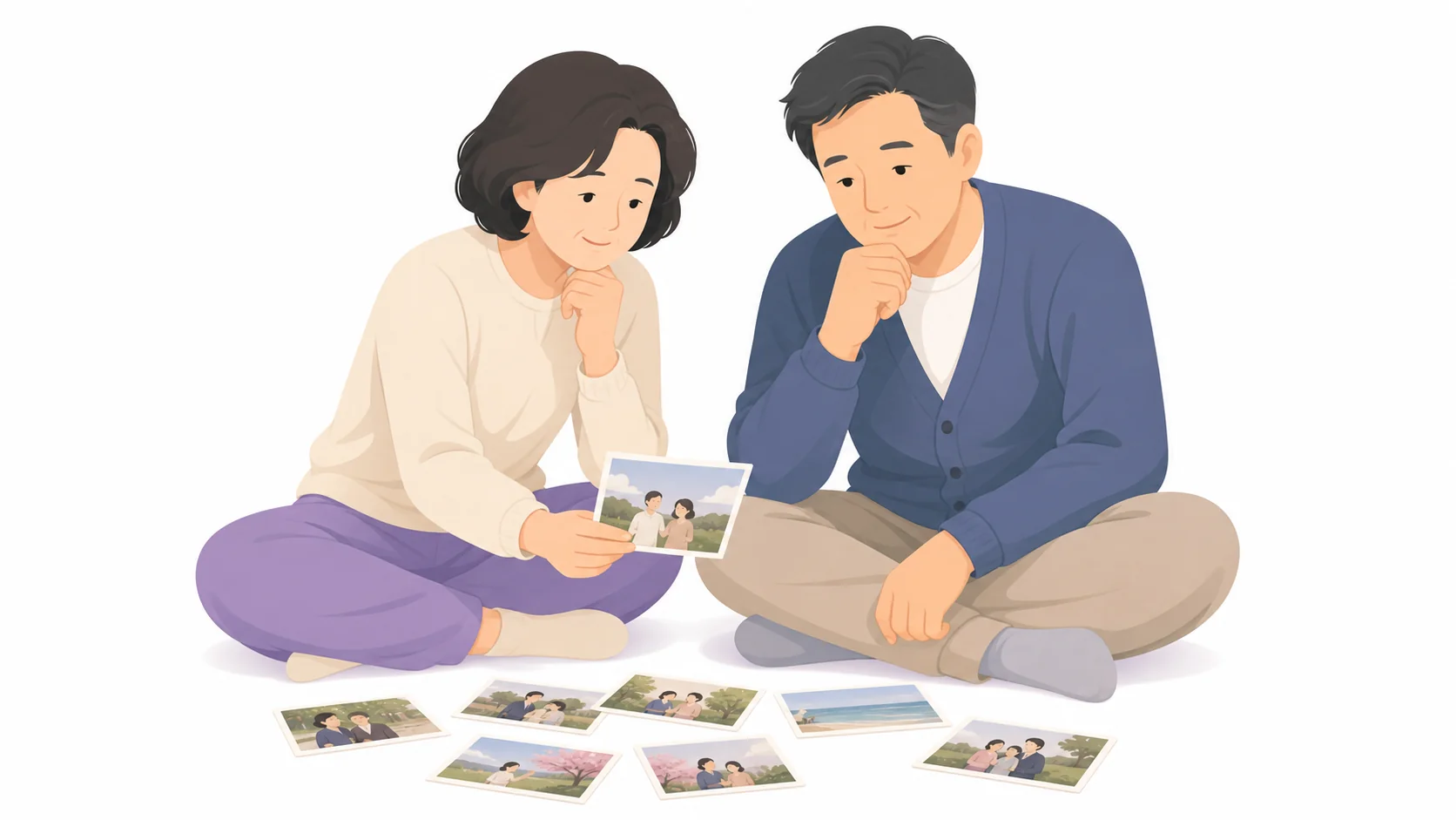 가족이 영정사진 후보를 고르는 모습