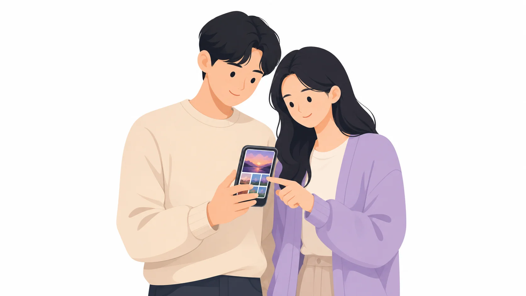 스마트폰 사진에서 영정사진을 고르는 모습