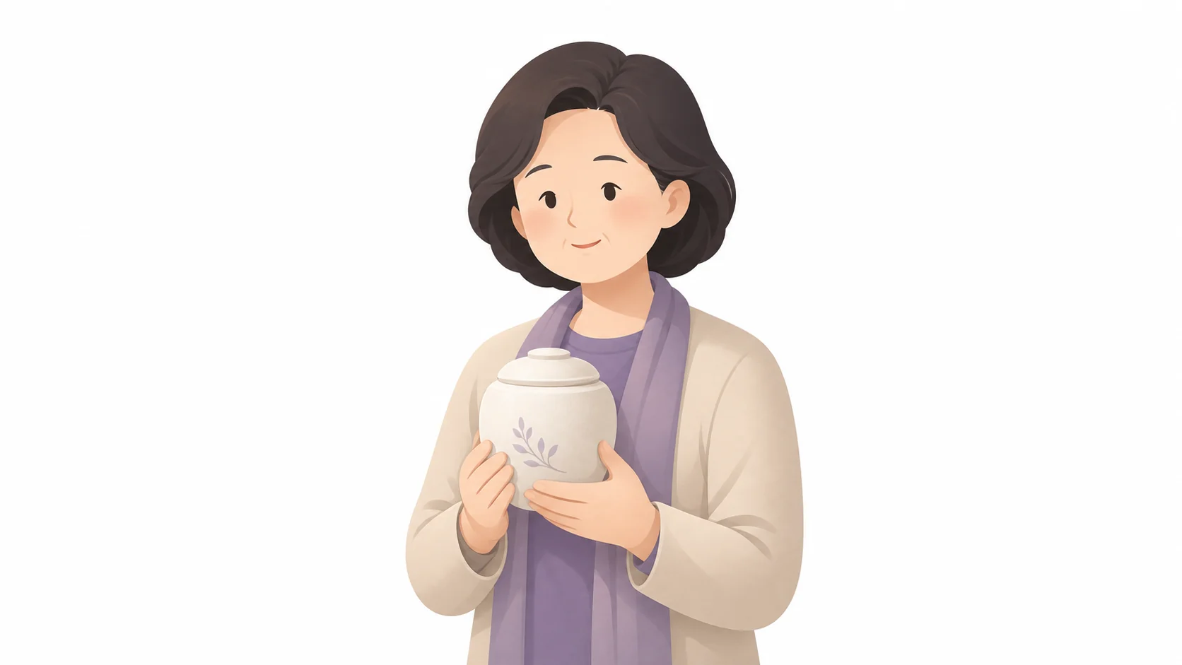 유골함을 두 손으로 감싸 안은 모습