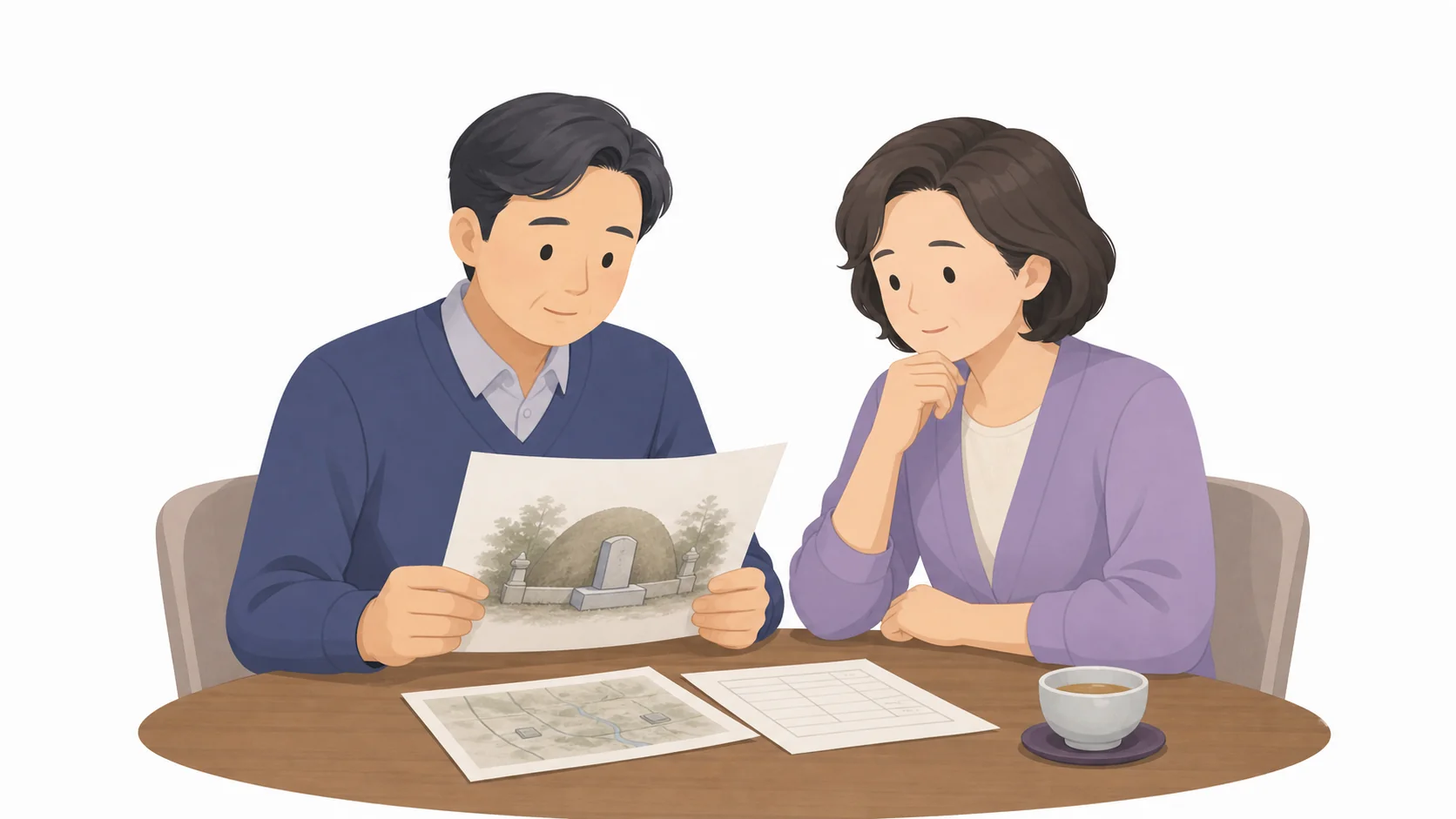 선산 정리를 상의하는 중년 형제자매