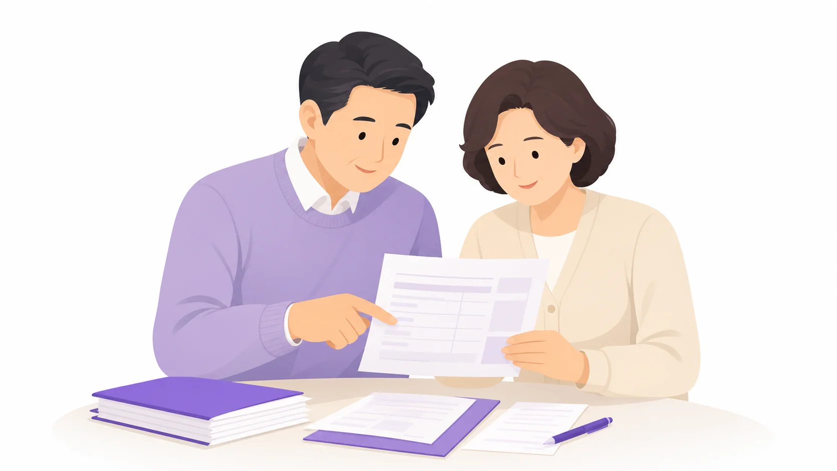 가족장 견적서를 함께 살펴보는 부부