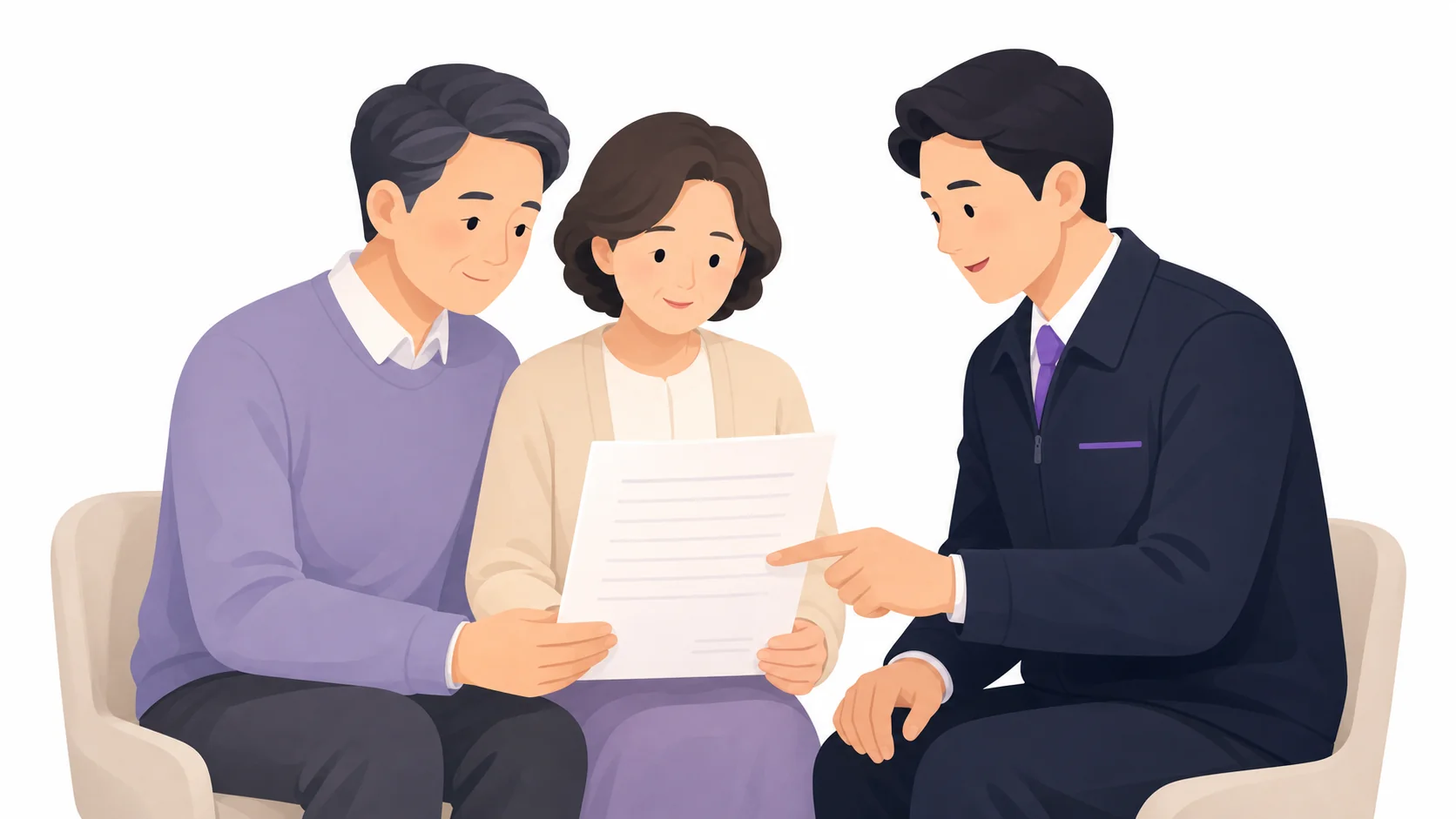 상조 계약서의 인력 항목을 함께 확인하는 부부