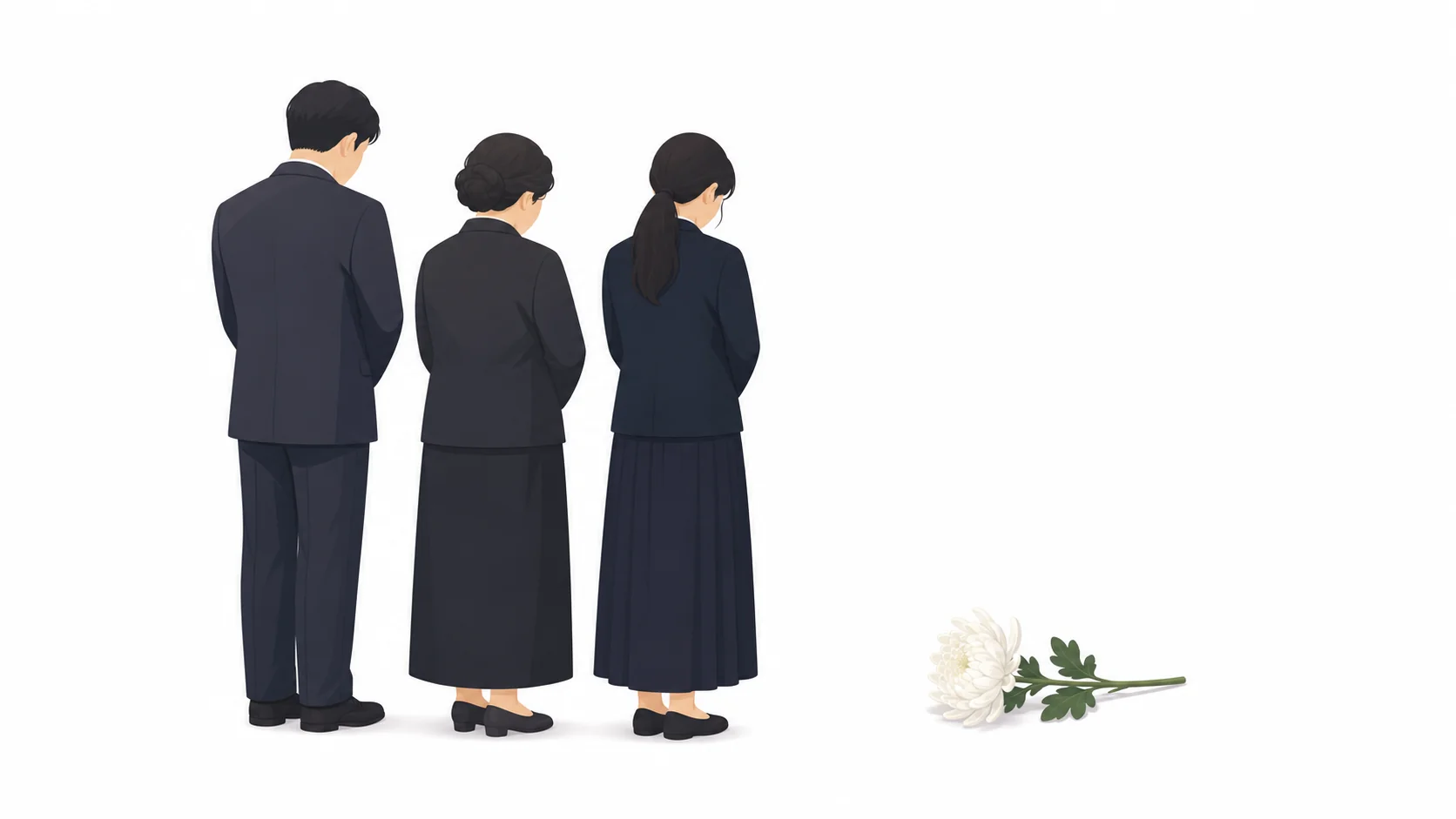 마지막 인사를 준비하며 나란히 선 가족