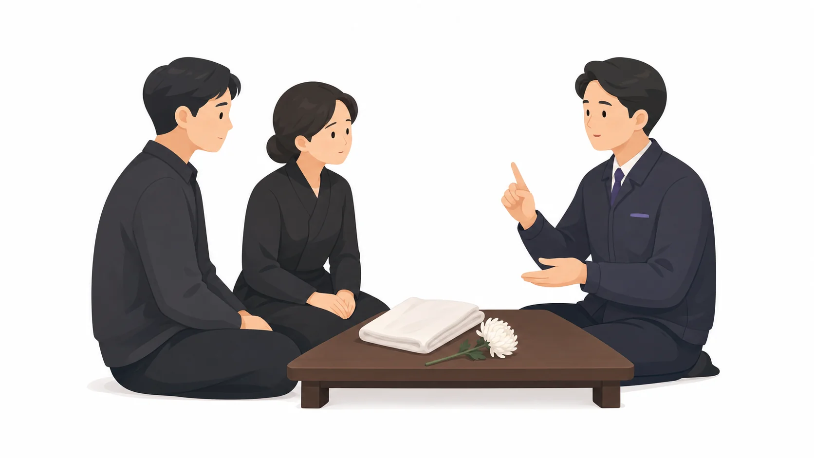 장례지도사가 가족에게 진행 순서를 설명하는 모습