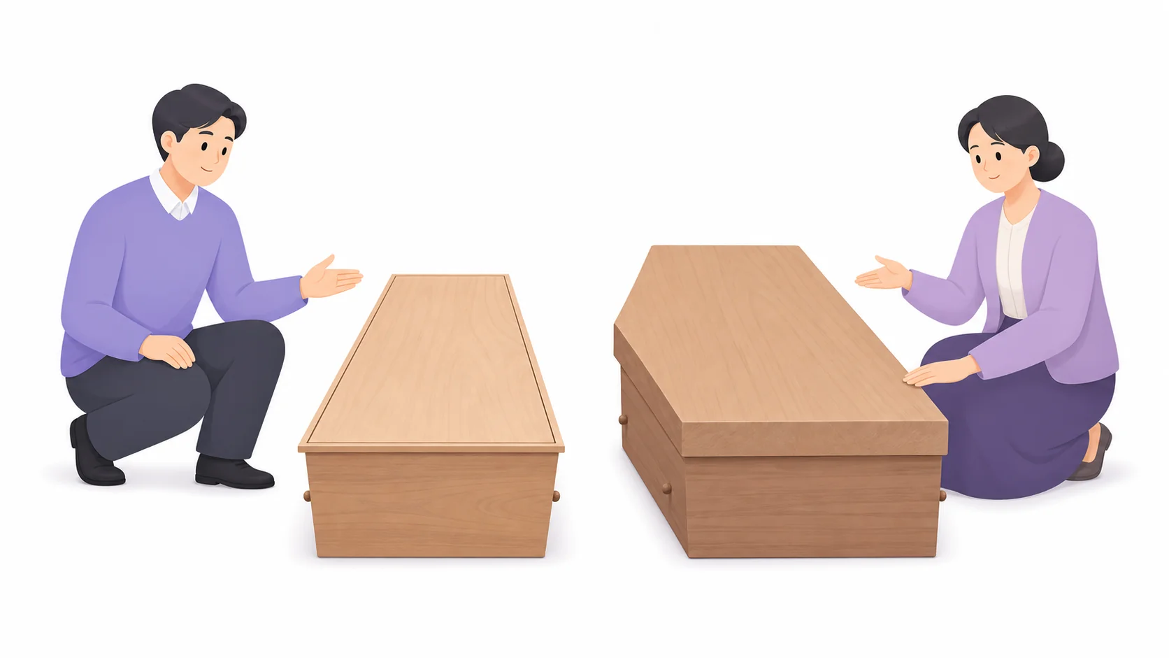 화장용 얇은 관과 매장용 두꺼운 관의 두께 비교