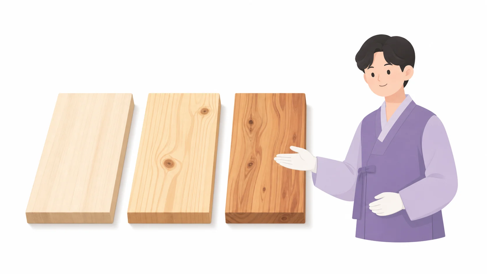 오동나무와 소나무 향나무 관 목재 샘플