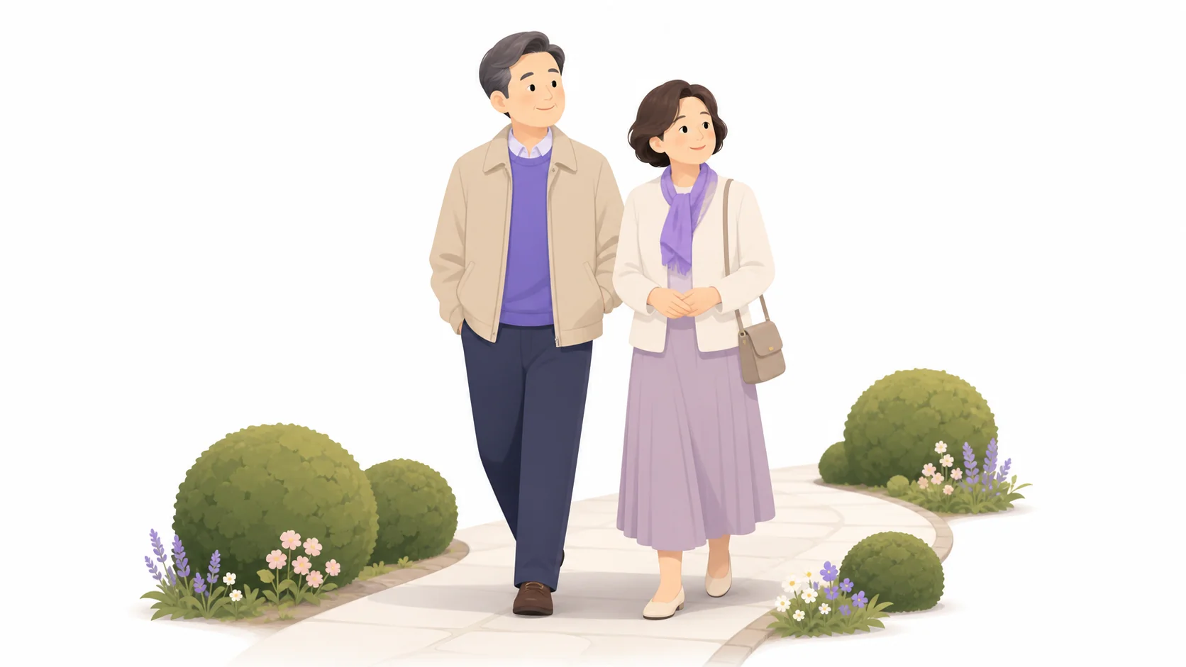 사설 추모공원 정원을 둘러보는 부부