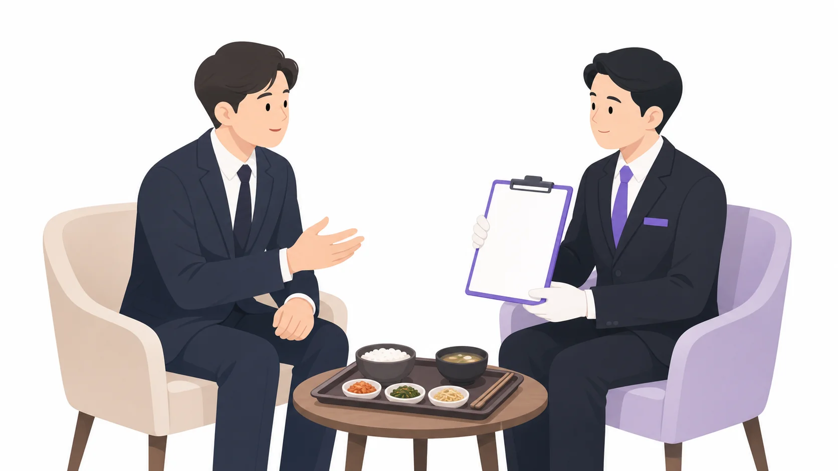 상차림 추가를 장례지도사와 상의하는 상주