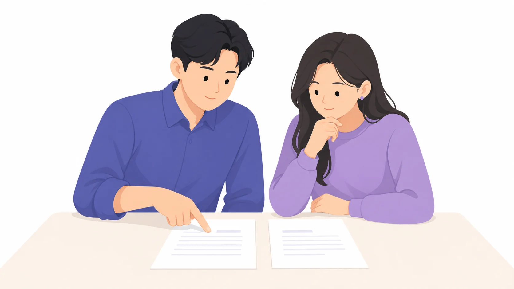 견적서와 정산서를 나란히 놓고 대조하는 모습