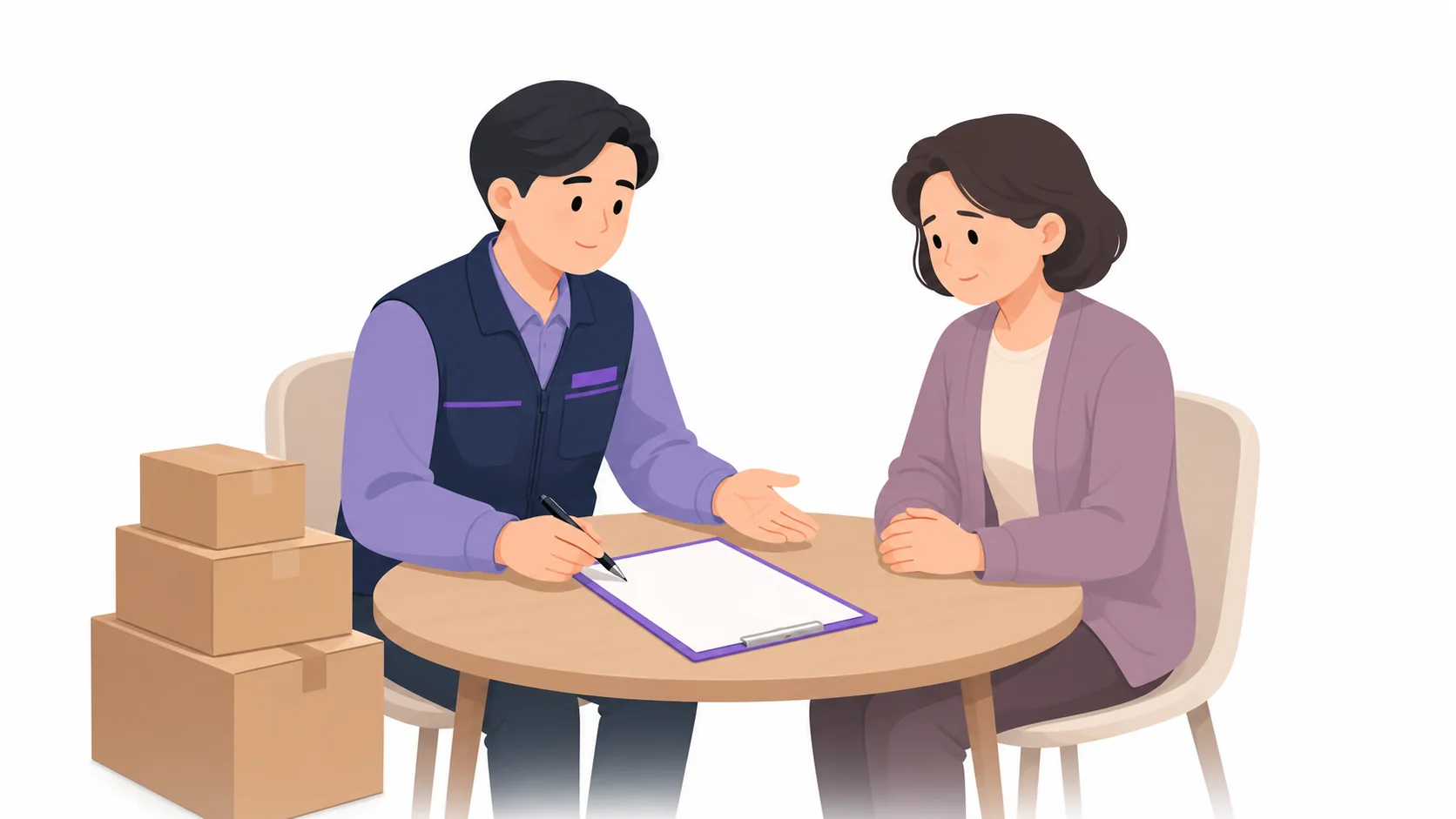 업체 담당자와 견적 서류를 놓고 상담하는 유족