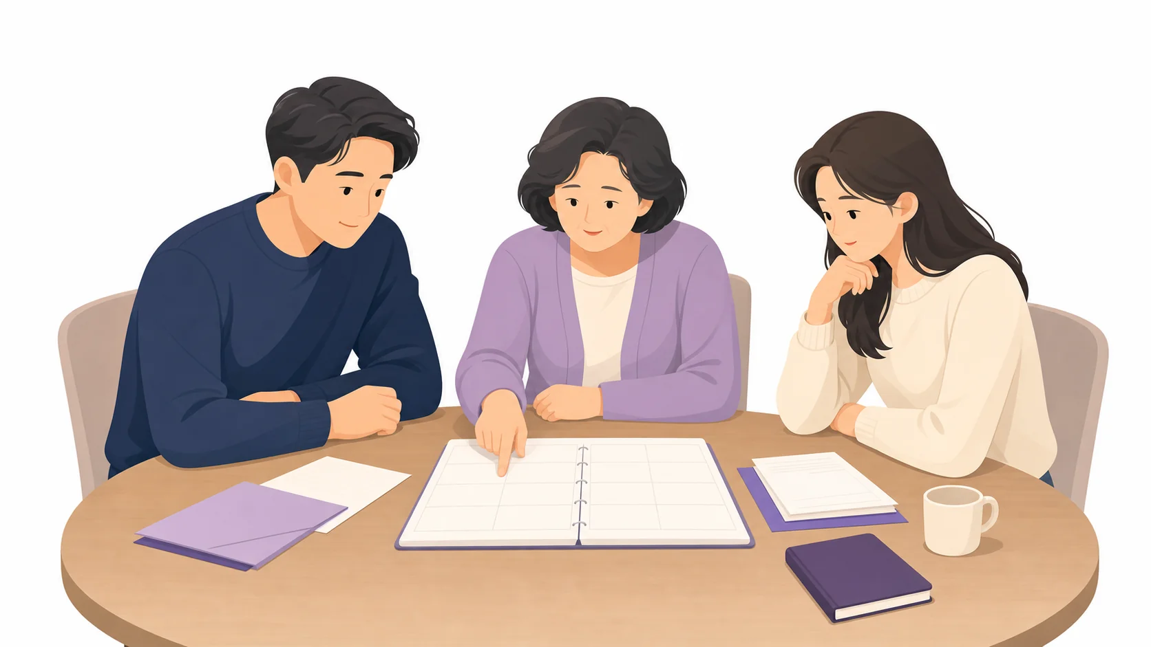가족이 장례 일정을 함께 상의하는 모습