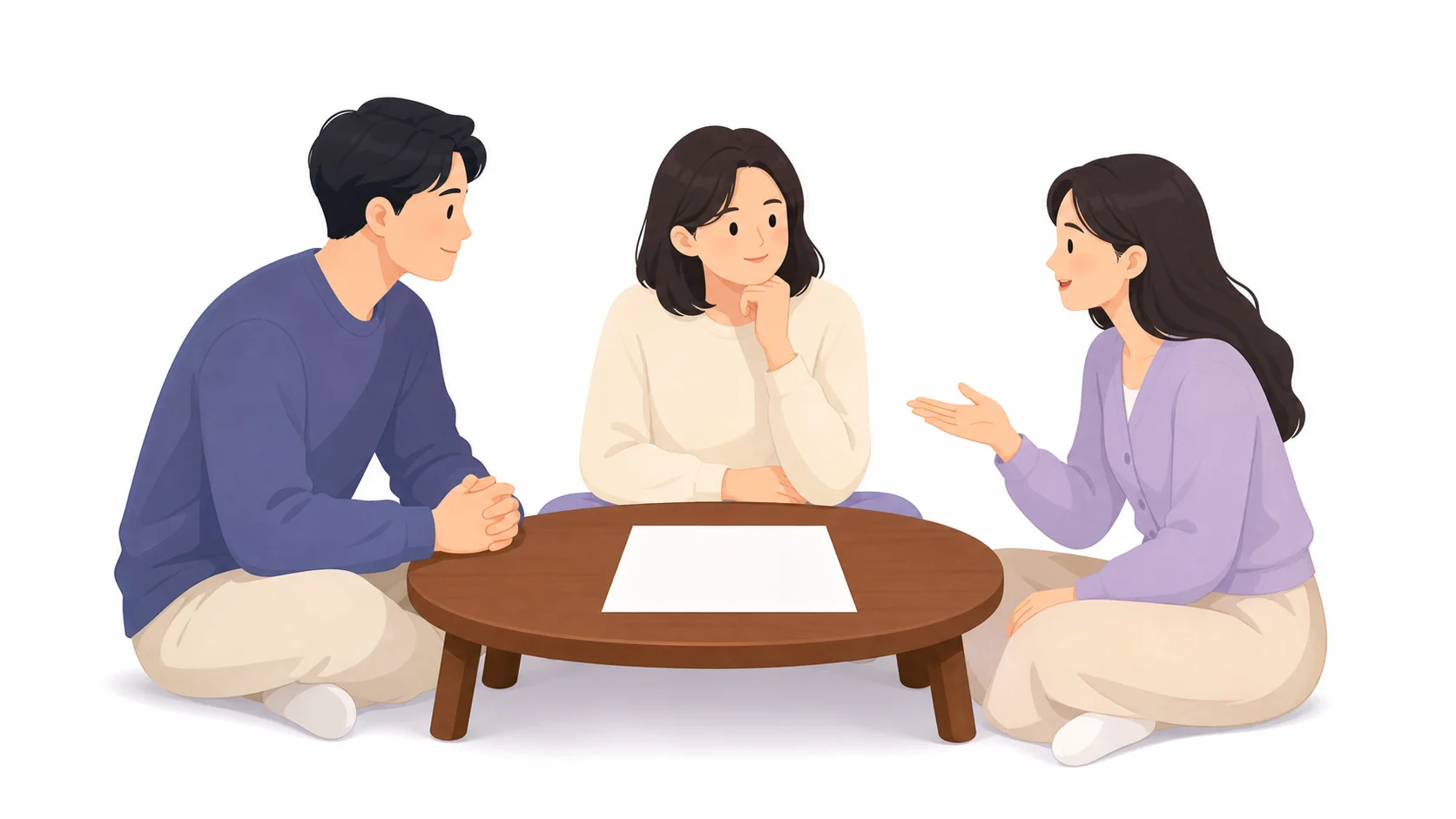 형제들이 모여 장례비 정산을 상의하는 모습