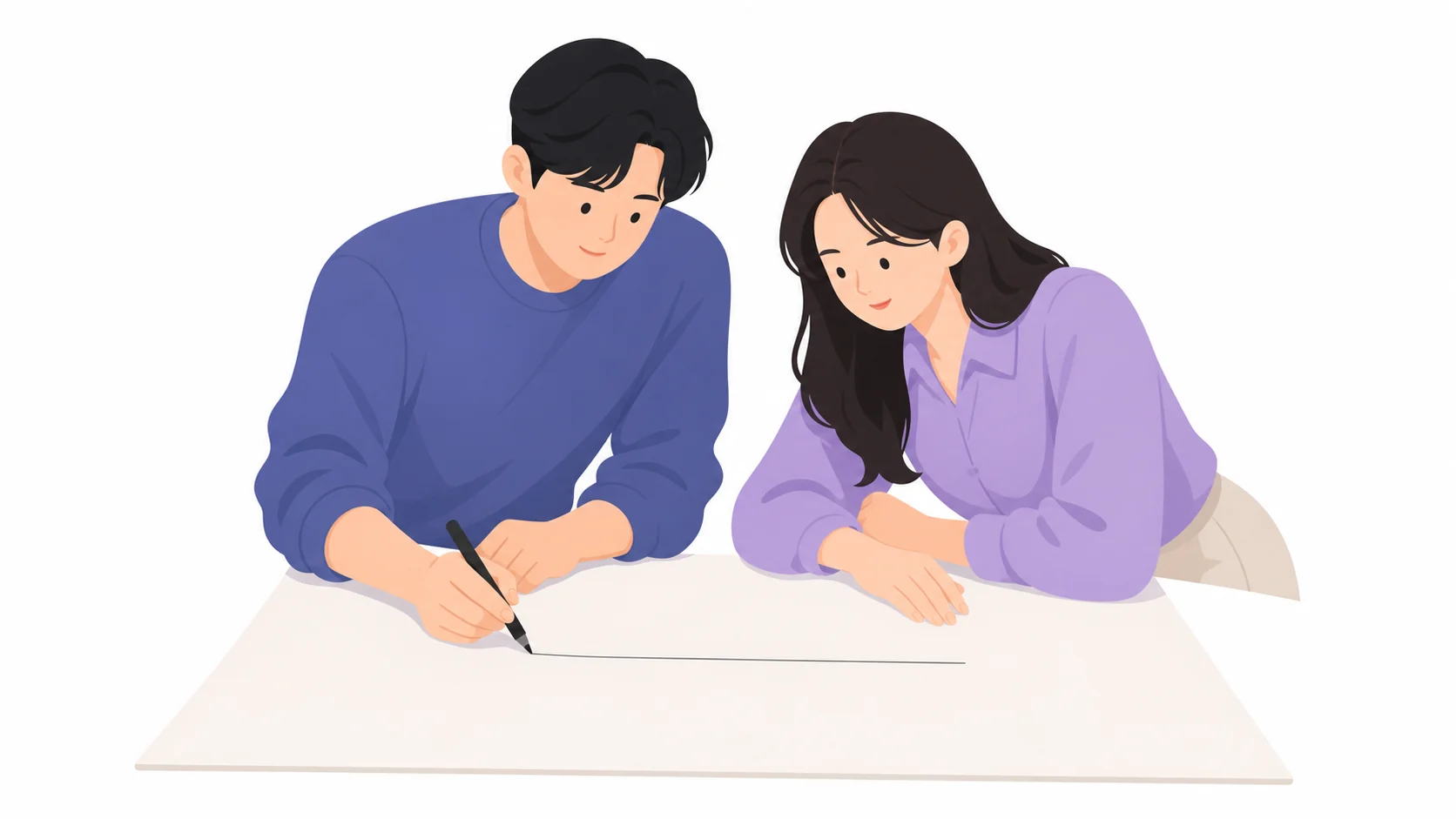 장례비 부담 몫을 나누어 표시하는 두 사람