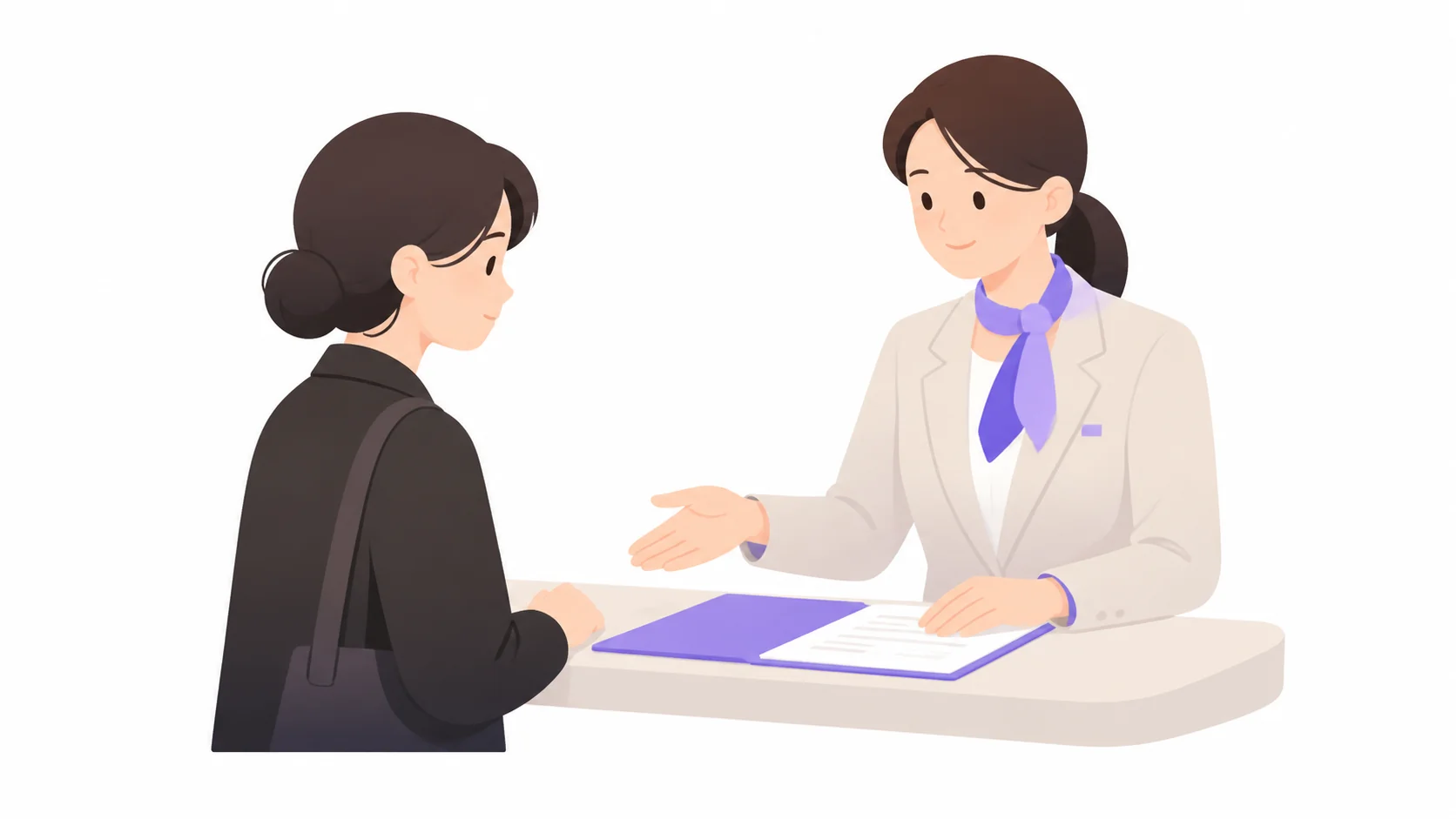 유족이 근로복지공단 창구에서 장례비 청구 안내를 받는 모습