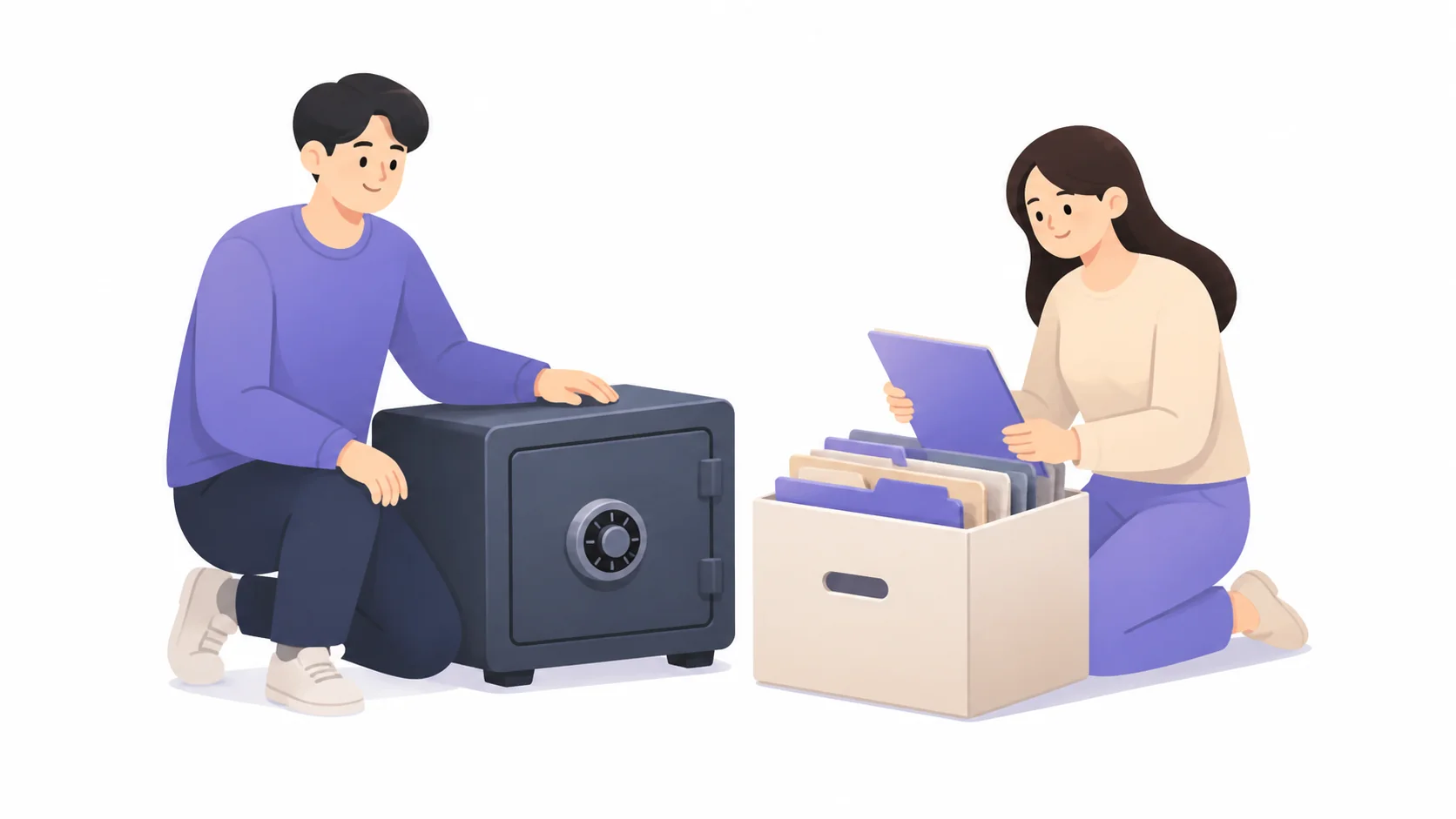 예금자보호와 선수금 보전의 차이를 상징하는 금고와 보관함