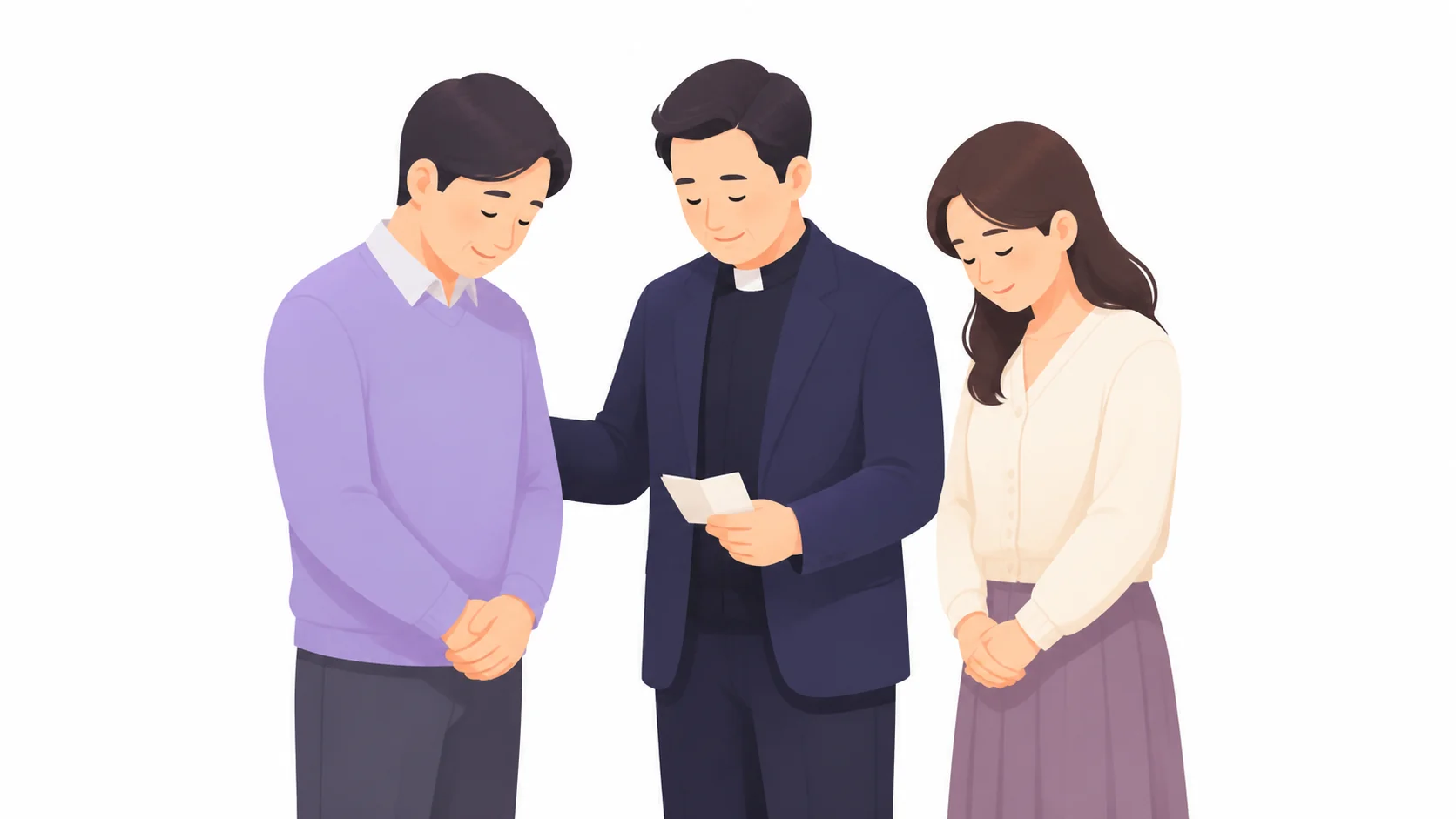 목회자와 유족이 빈소에서 예배를 준비하는 모습