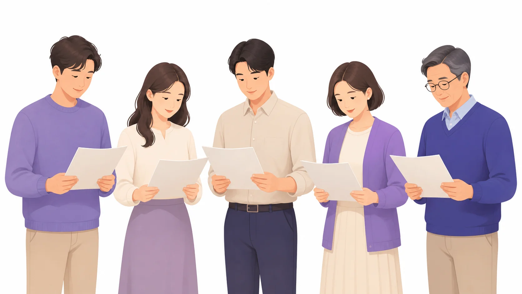 예배 순서지를 나눠 들고 함께 서 있는 조문객들