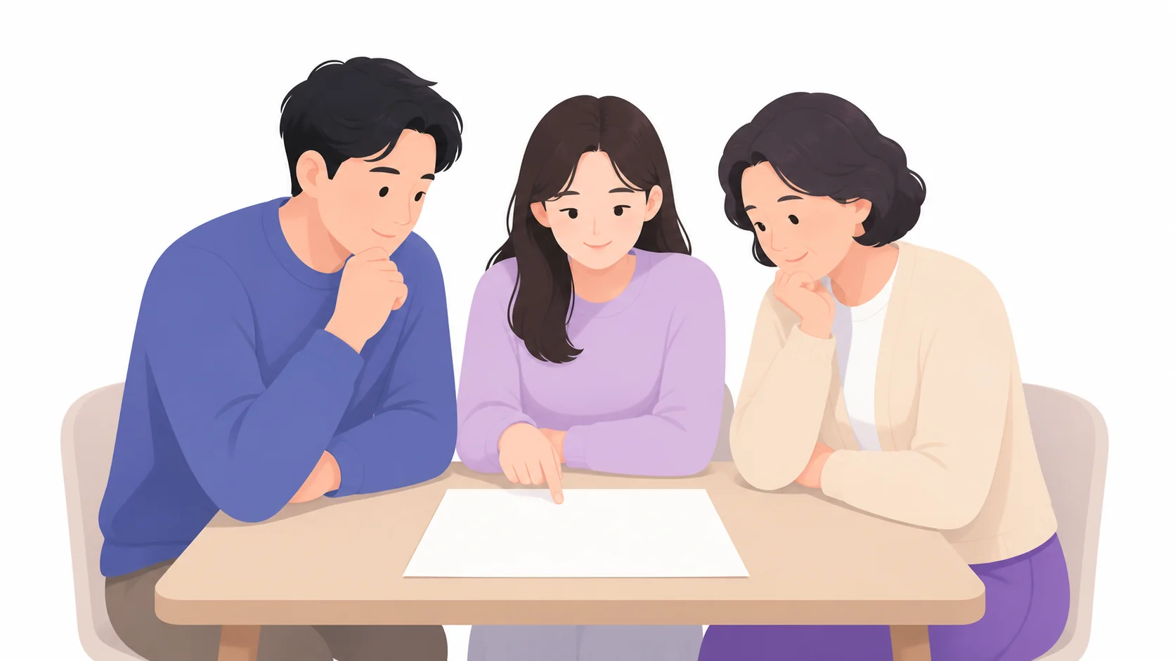 장례 일정표를 놓고 의논하는 가족