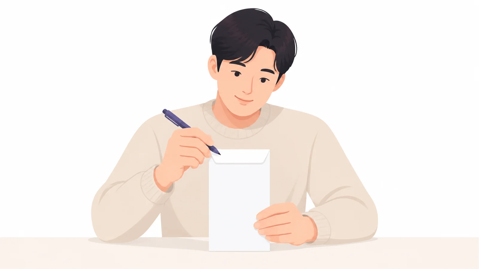 봉투 앞면에 문구를 적는 모습