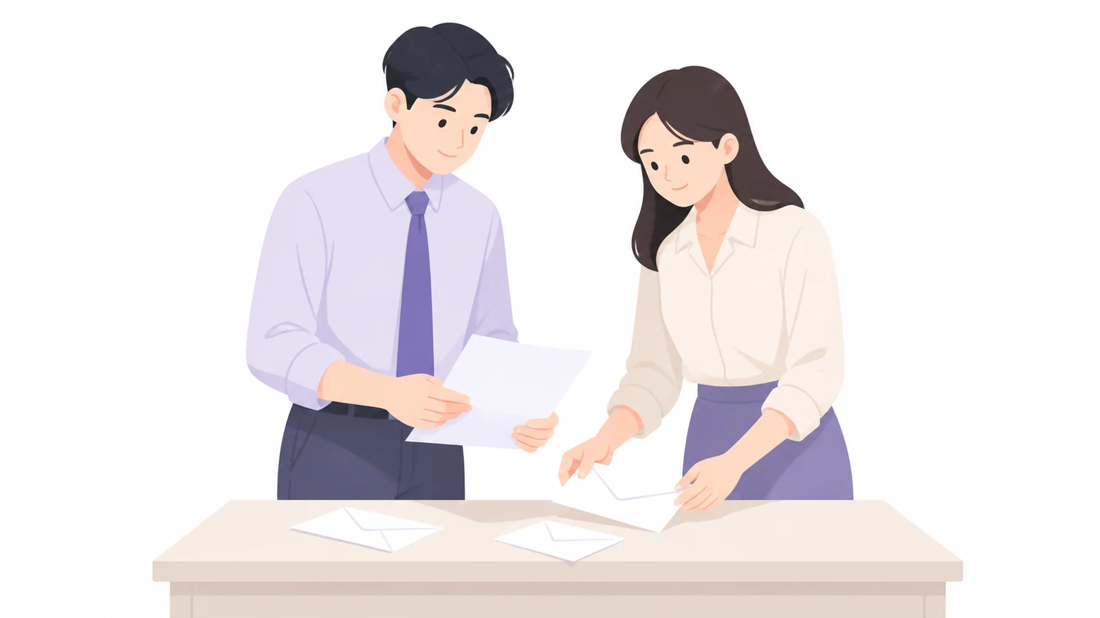 사무실에서 부의 봉투와 명단을 정리하는 직장인