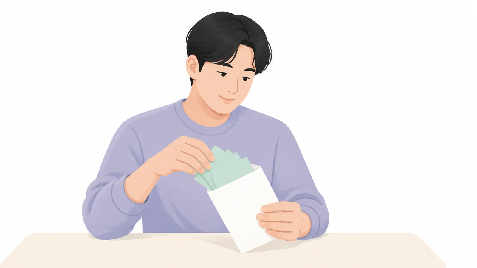부의 봉투에 지폐를 넣는 모습