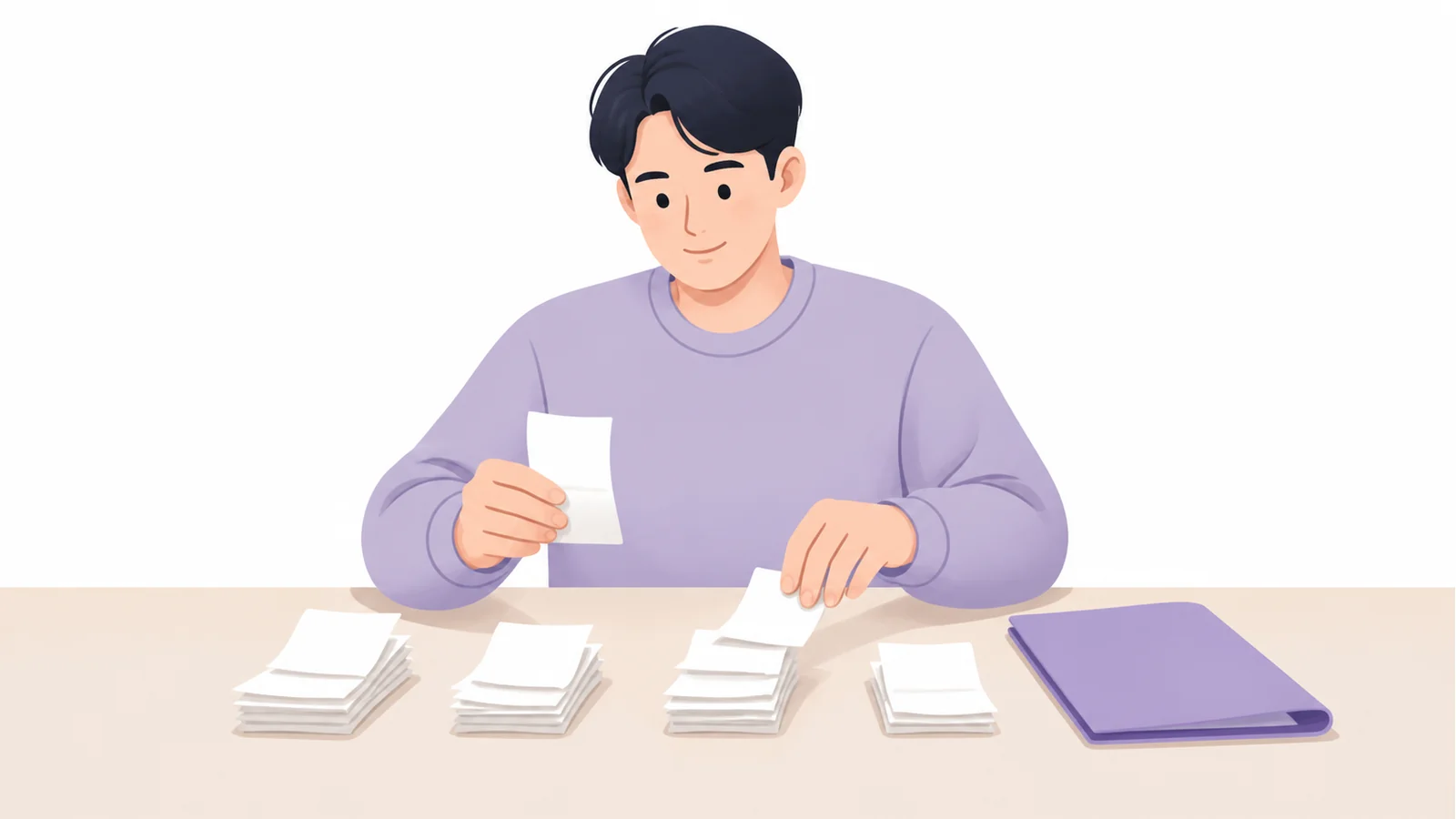 장례를 마친 뒤 영수증을 종류별로 정리하는 모습