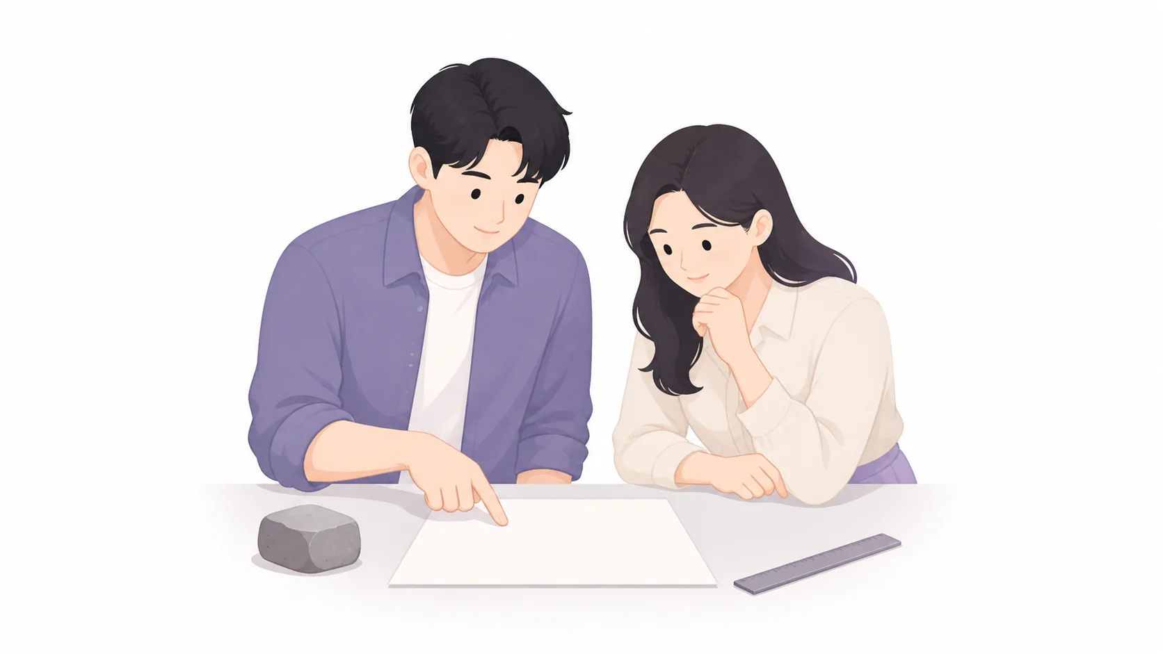석물 규격 기준을 확인하는 두 사람