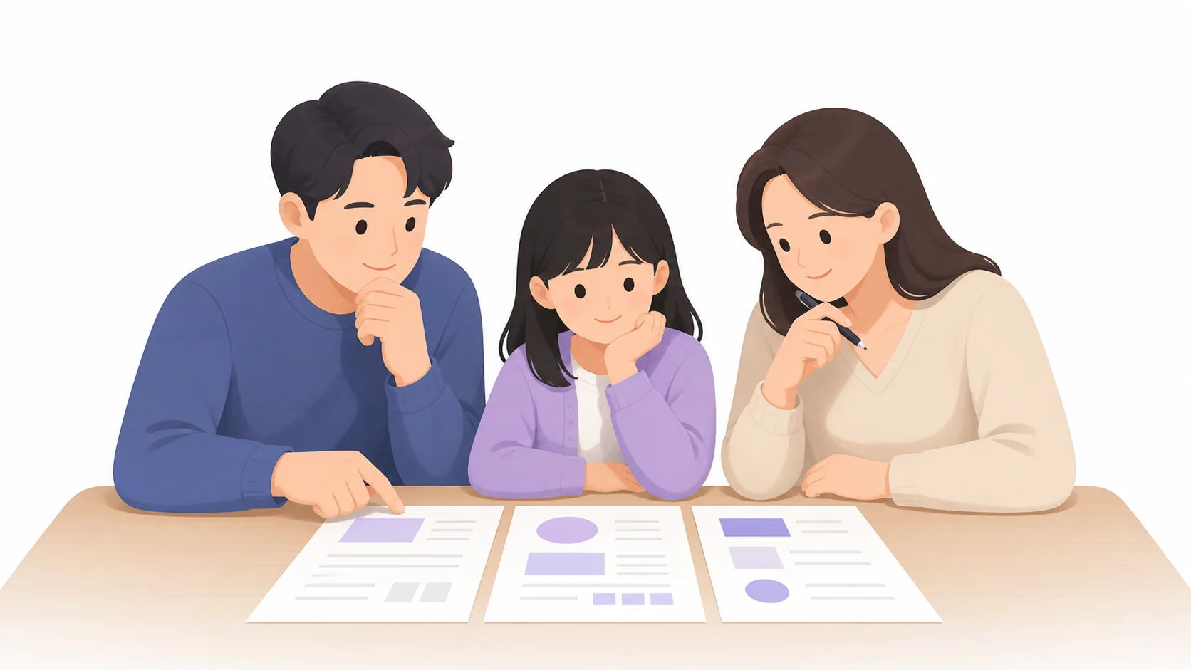 비석 견적서를 나란히 놓고 비교하는 가족