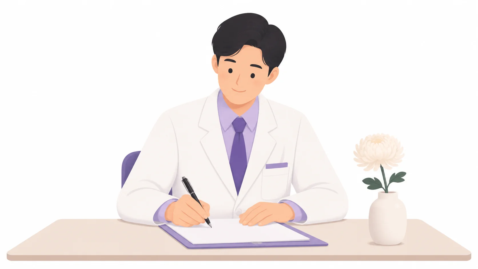 사망 관련 서류에 서명하는 의사