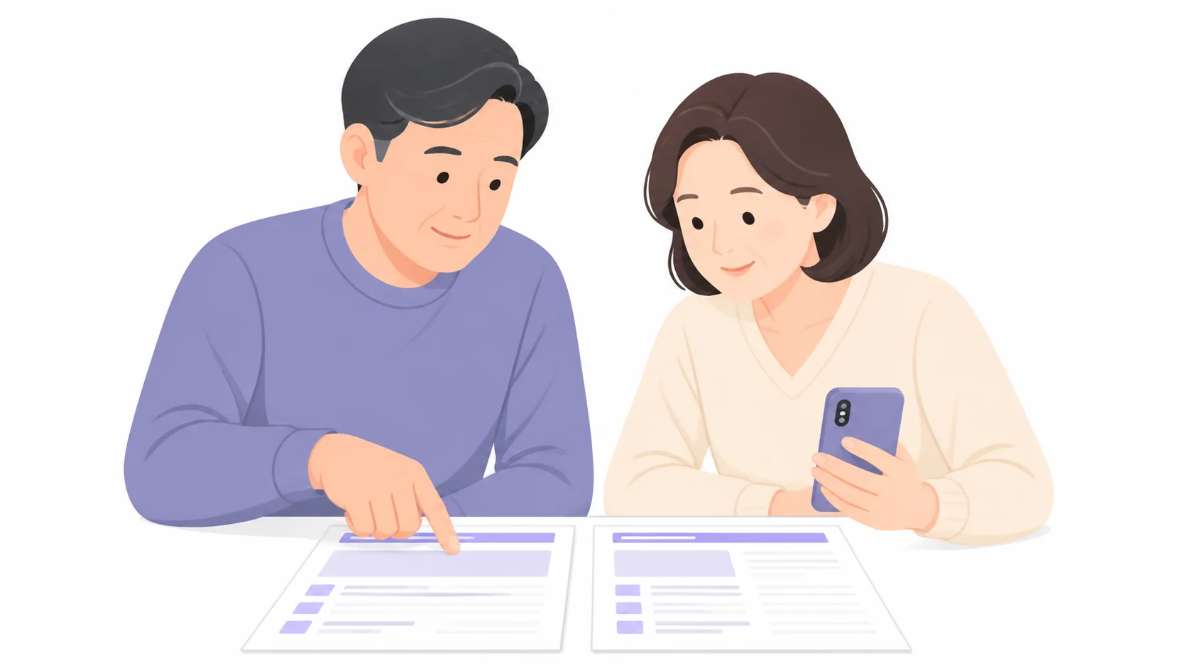 장례식장 두 곳의 견적을 나란히 비교하는 가족