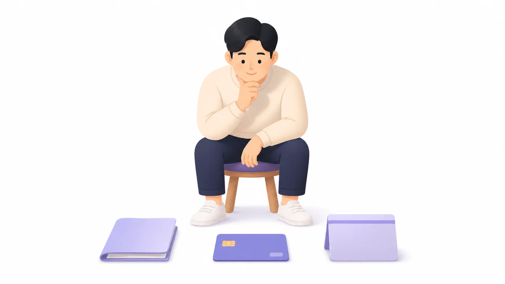 보험 증권과 카드, 통장을 놓고 순서를 가늠하는 모습