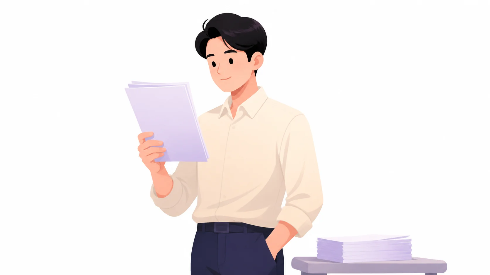 두 묶음의 청구서 중 하나를 손에 들고 살펴보는 사람