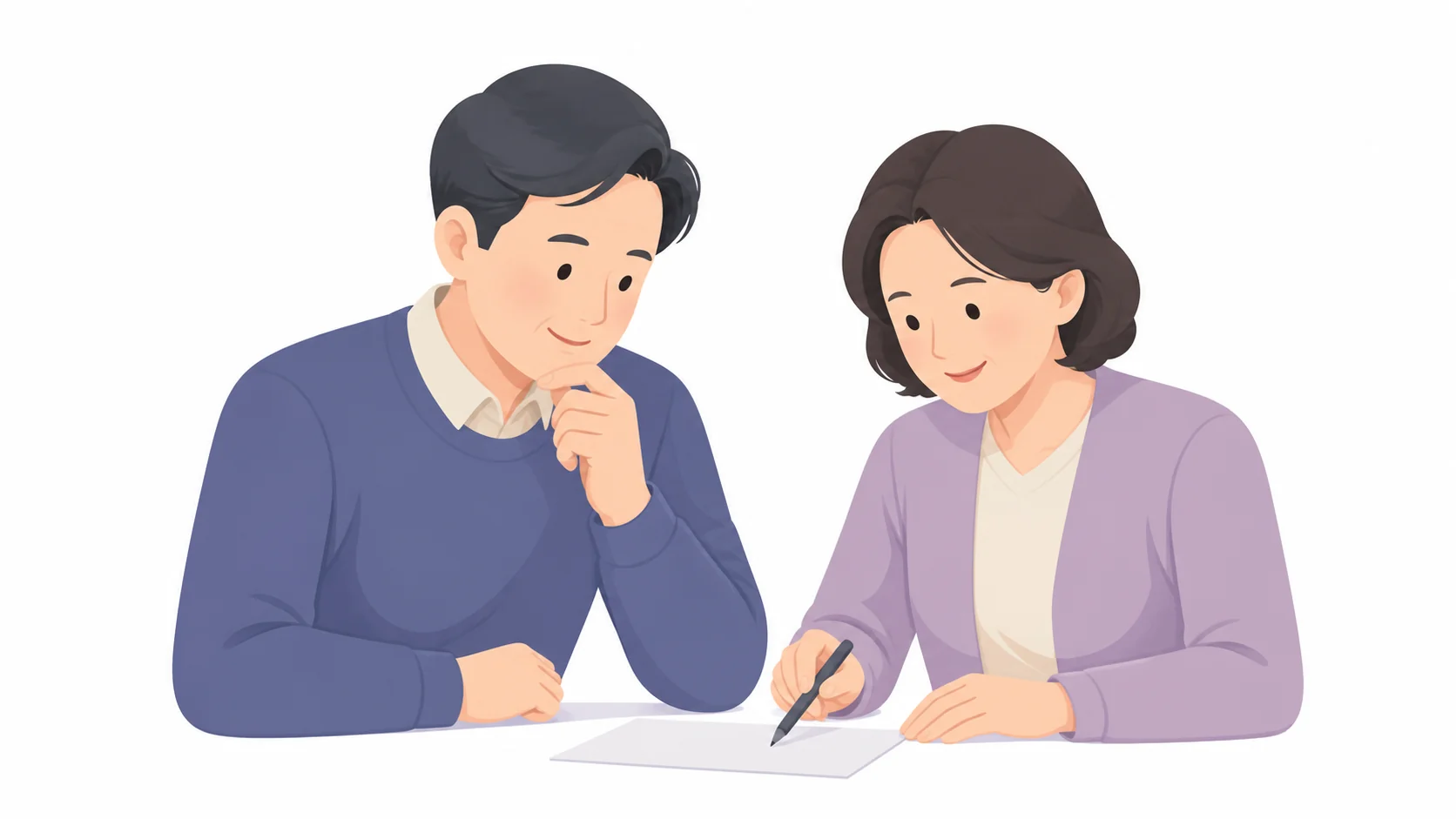 가족이 서류 한 장을 두고 조용히 상의하는 모습