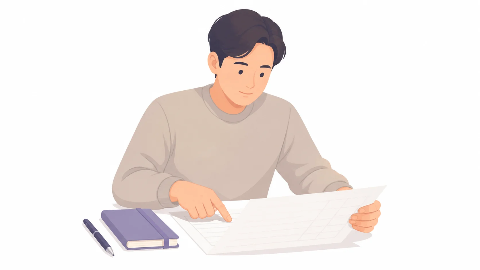 장례 견적서의 항목을 한 줄씩 확인하는 모습