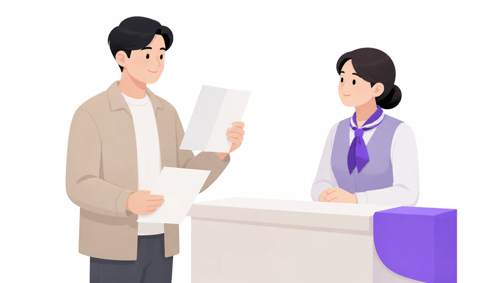 재사용 신청을 위해 창구에서 상담하는 모습