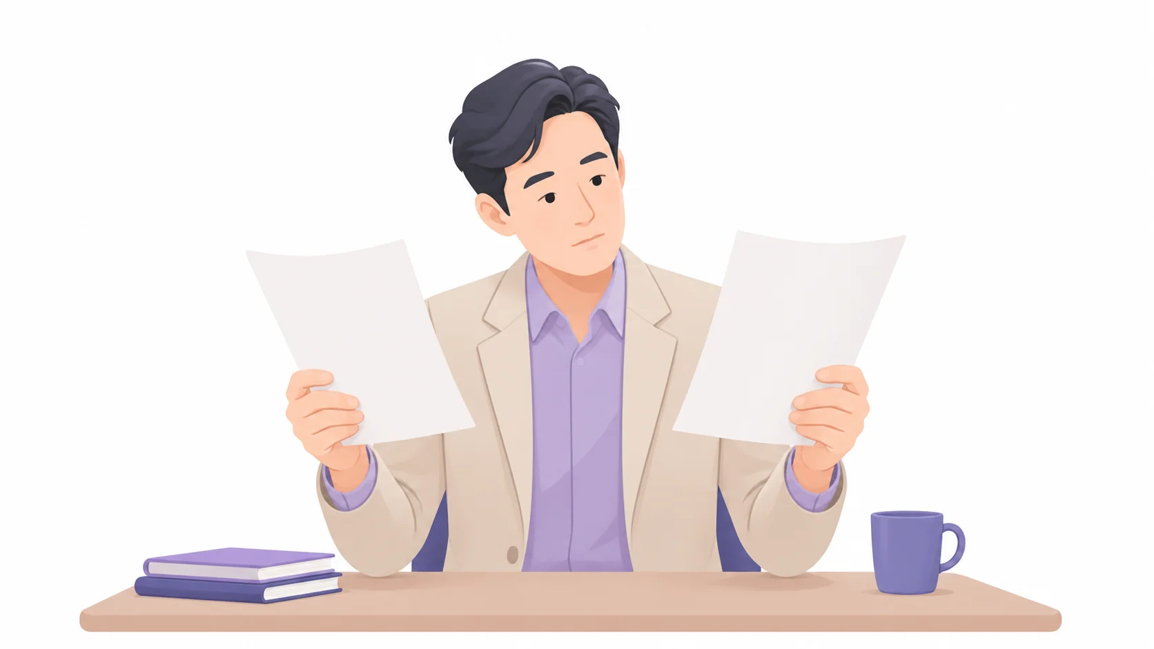 계약서 두 장을 나란히 비교해 보는 모습