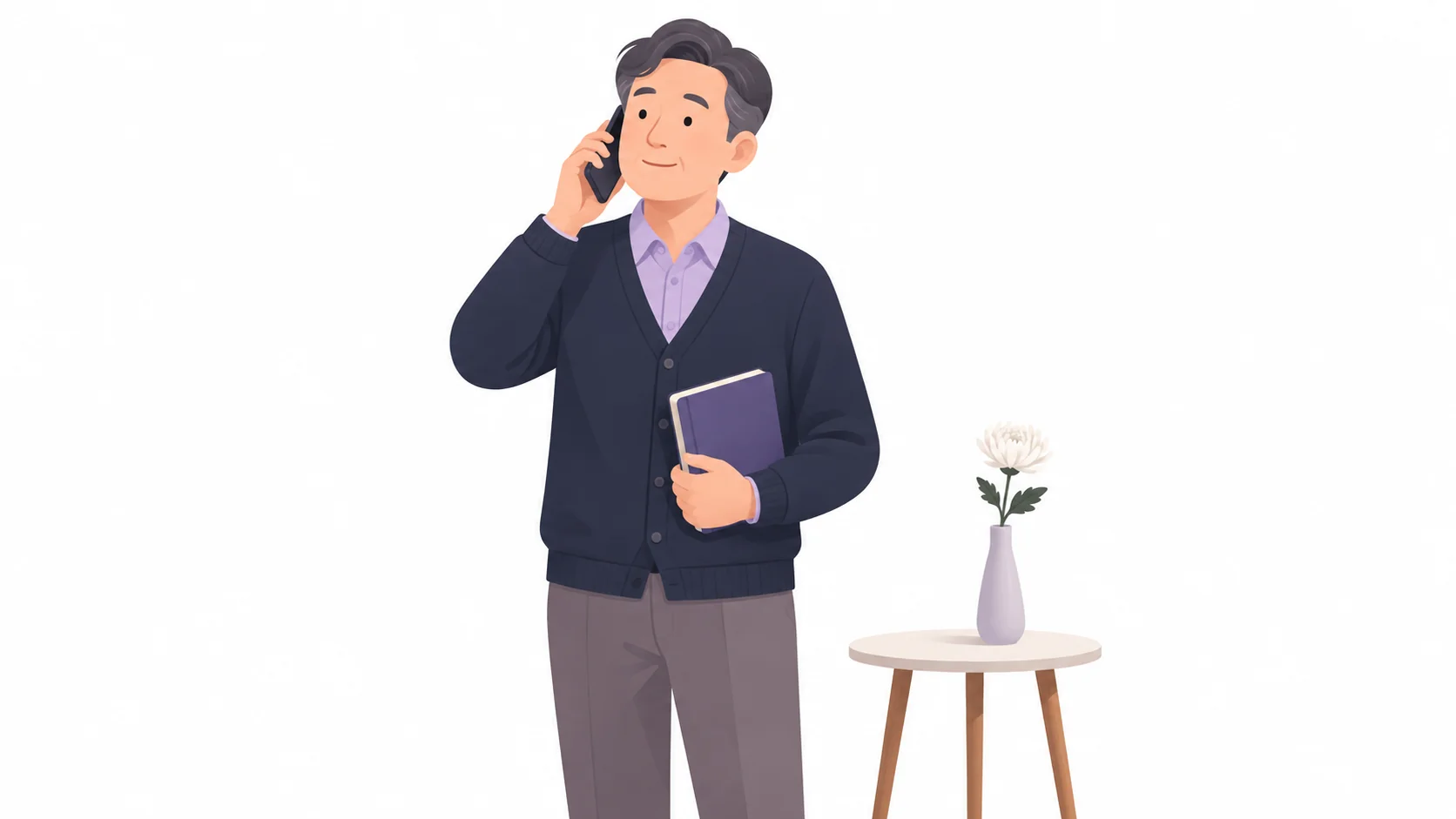 전화로 화장 일정을 조율하는 중년 남성