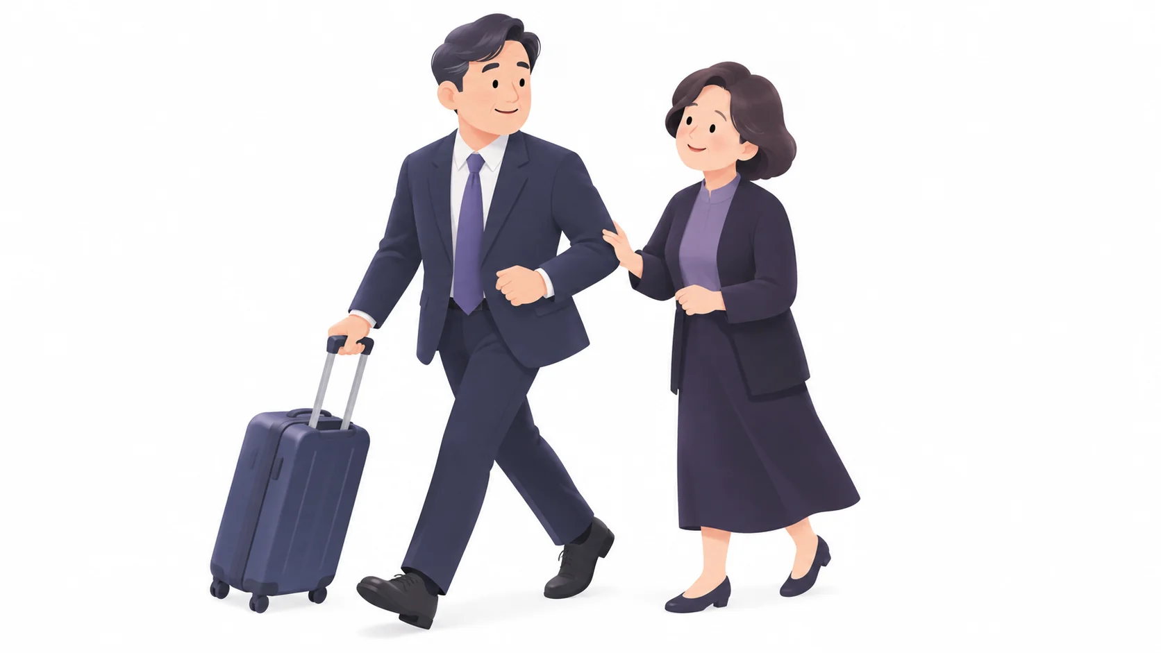 여행 가방을 끌고 급히 귀국한 가족을 맞이하는 모습