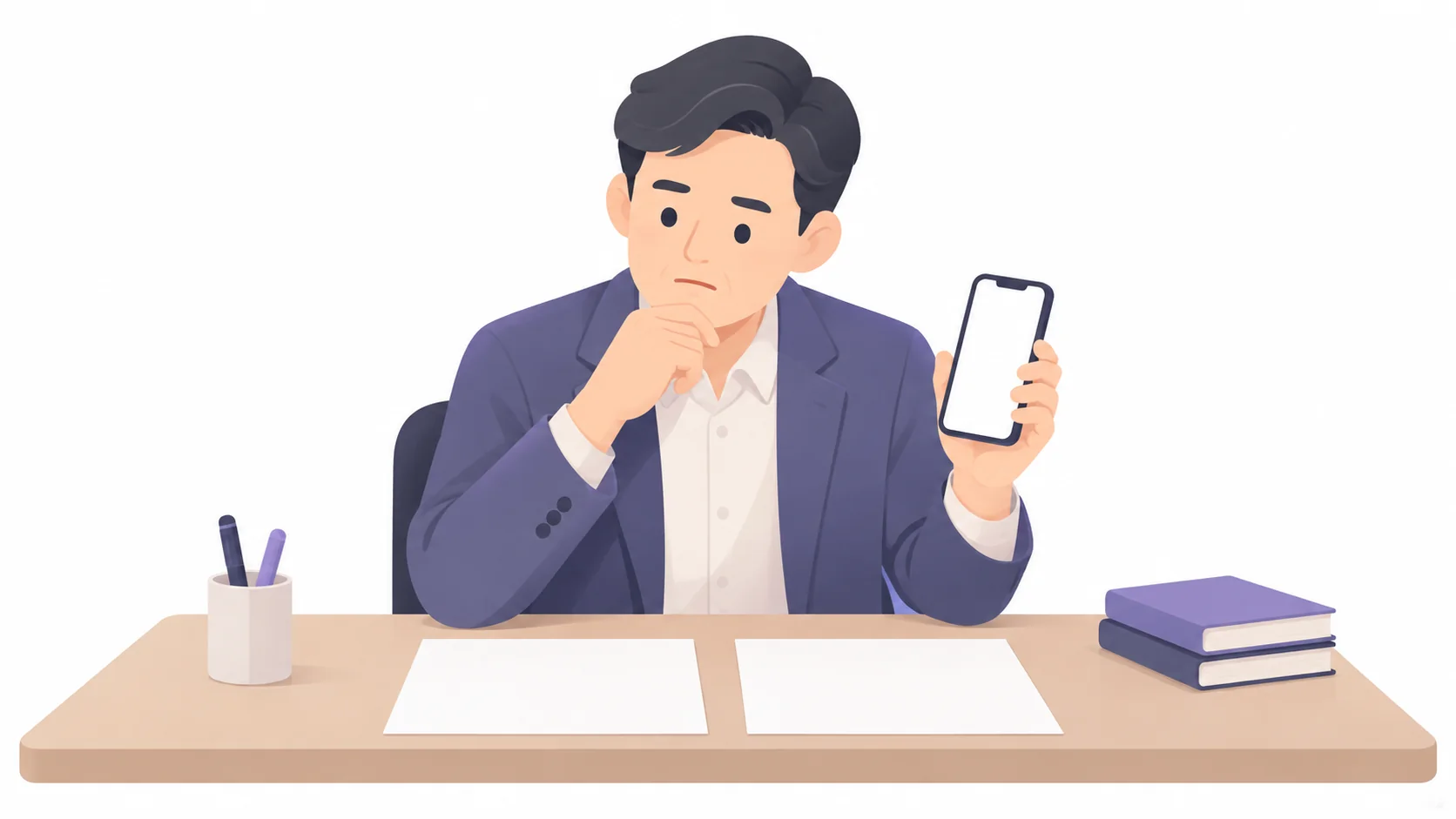 상조 계약서와 휴가 서류를 나란히 놓고 확인하는 중년 남성