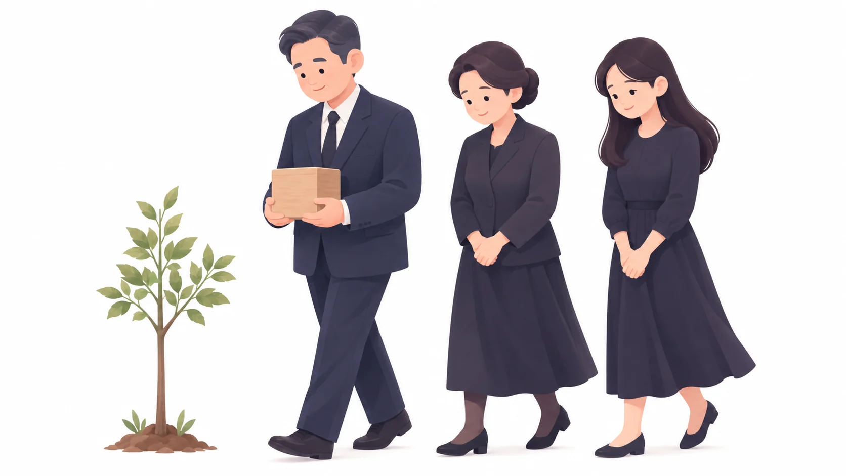 목함을 두 손으로 들고 유택동산으로 걸어가는 가족