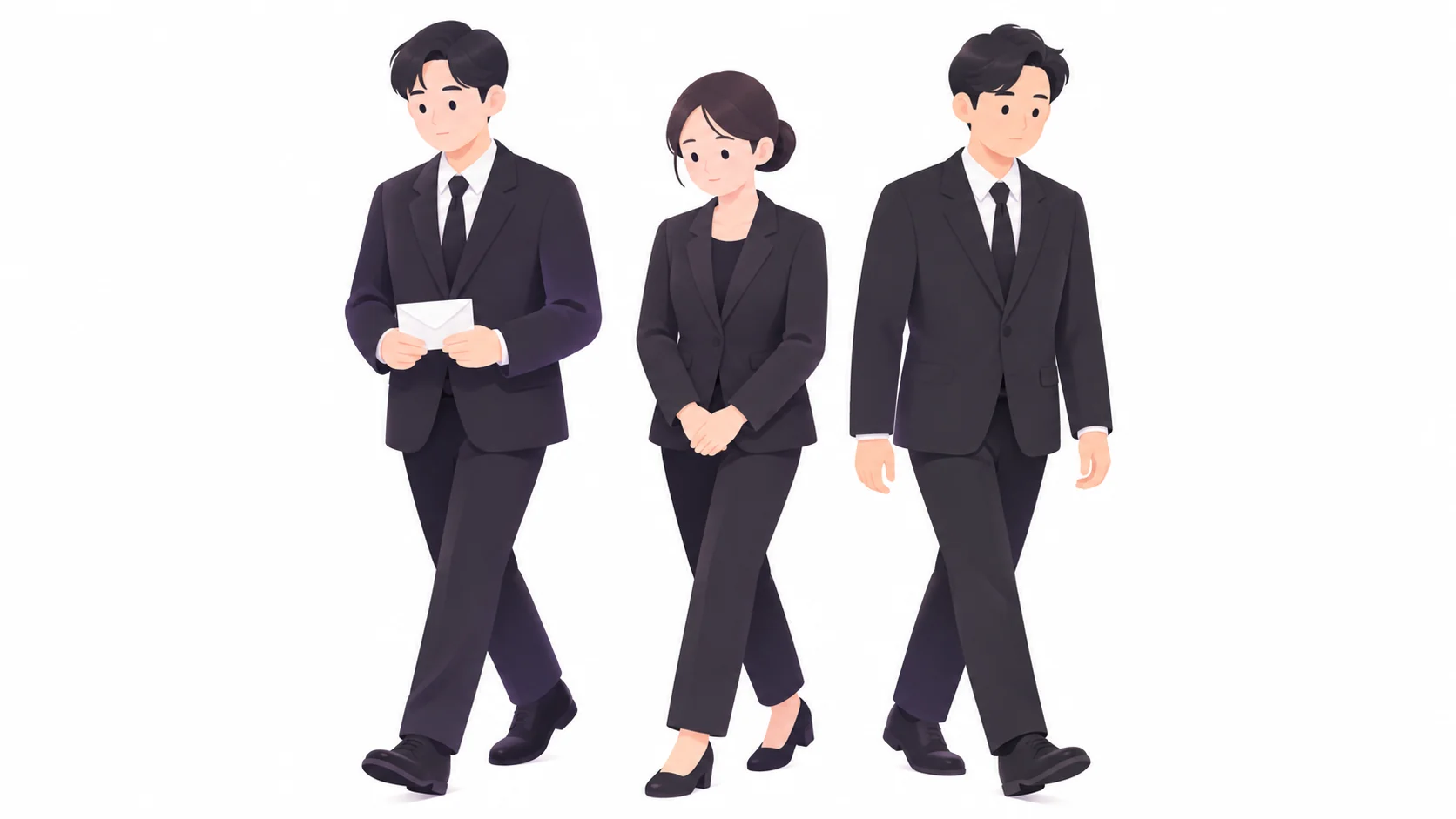 검은 정장을 입고 함께 조문하러 가는 직장 동료들