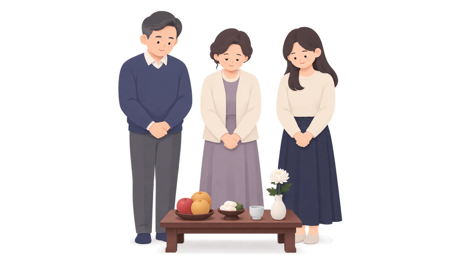 소박한 첫 기제사 상 앞에 선 가족
