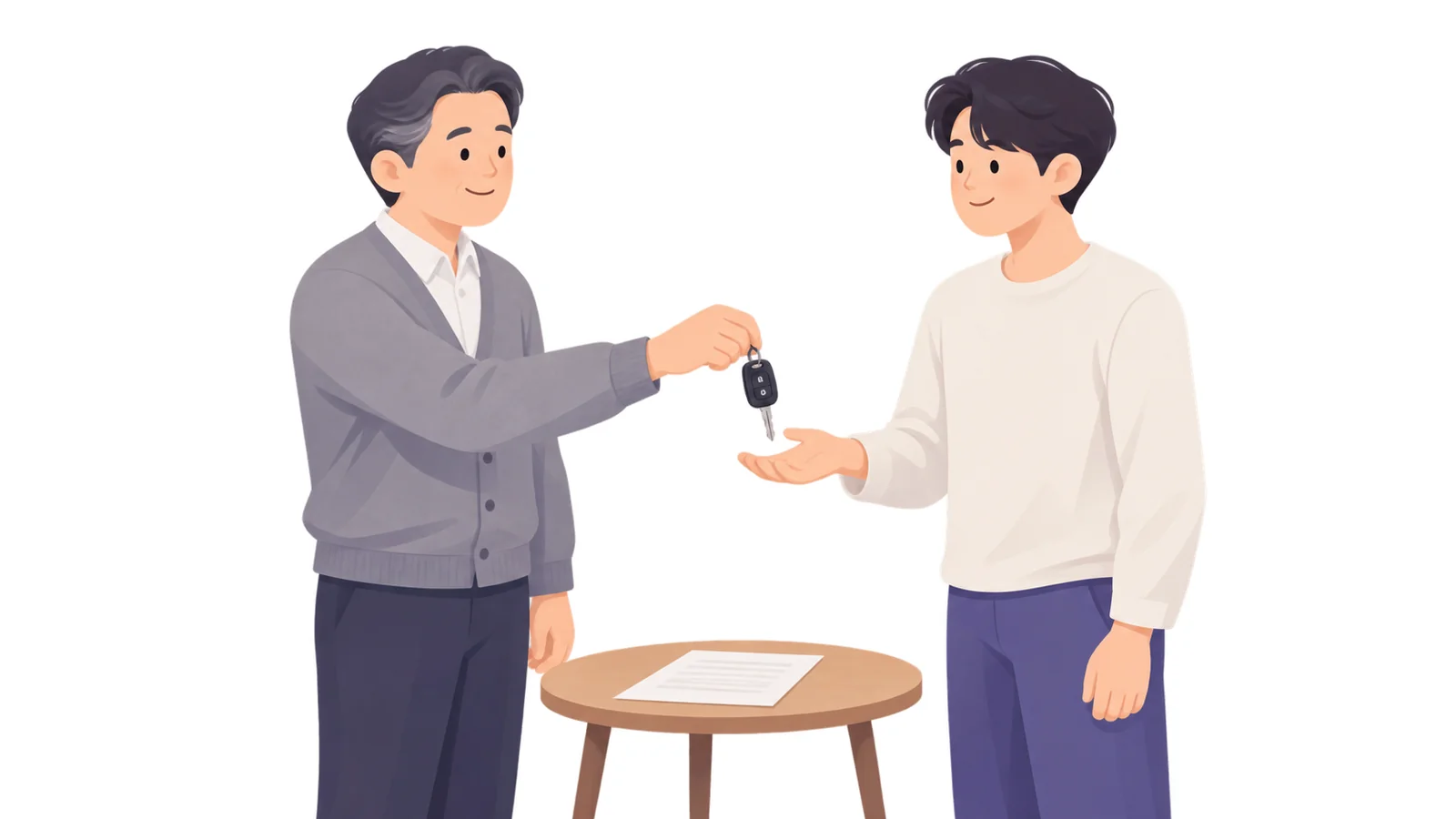 상속받은 자동차 열쇠를 건네는 장면