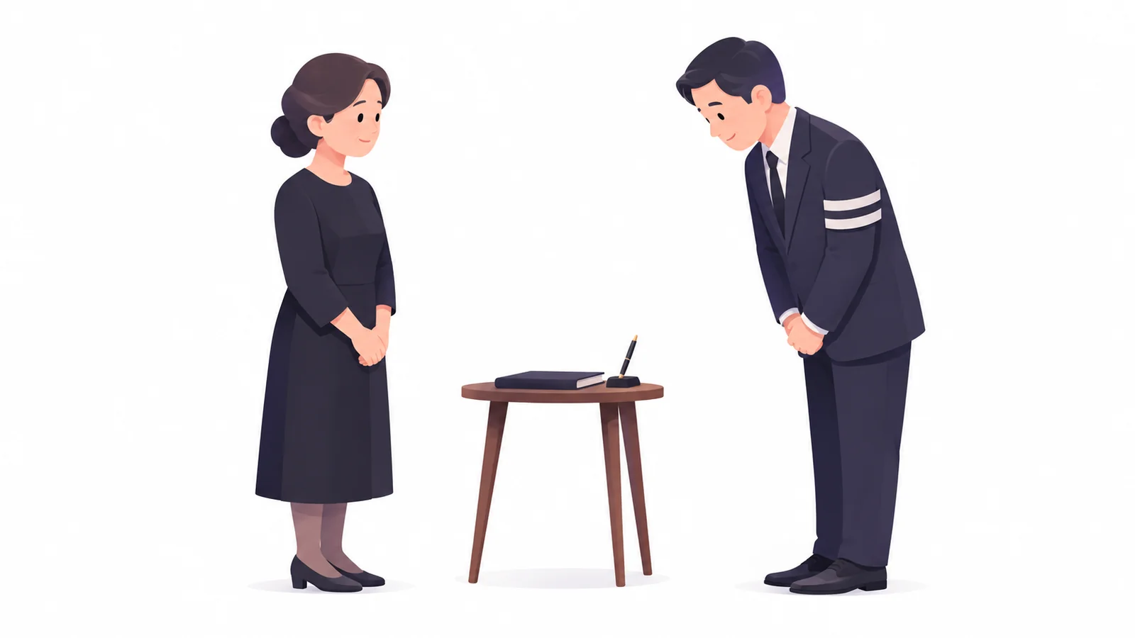 완장을 찬 상주가 조문객에게 인사하는 모습과 부의록
