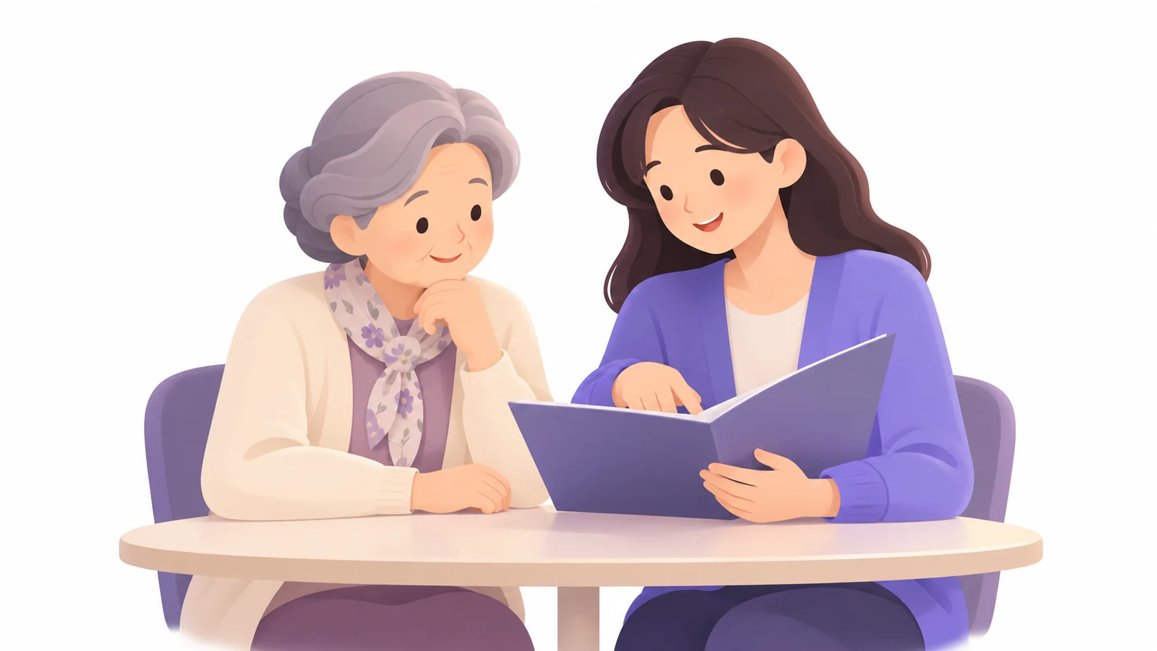 부모님 상조 서류를 함께 보는 어머니와 딸