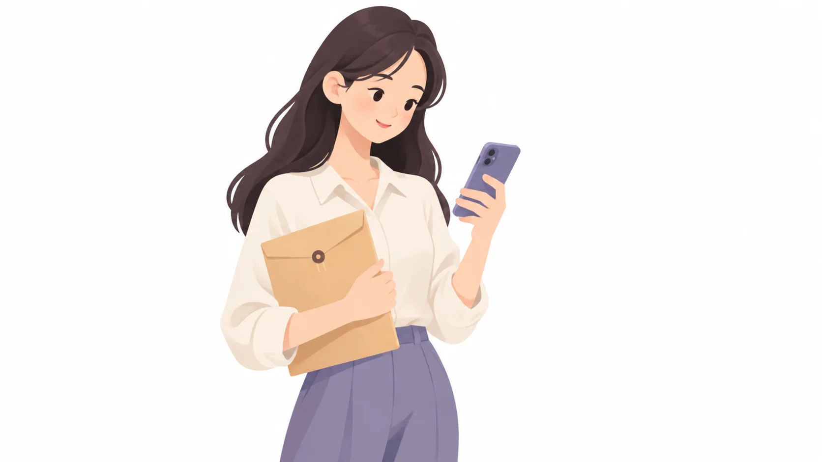 휴대폰으로 상조회사 등록 상태를 확인하는 여성