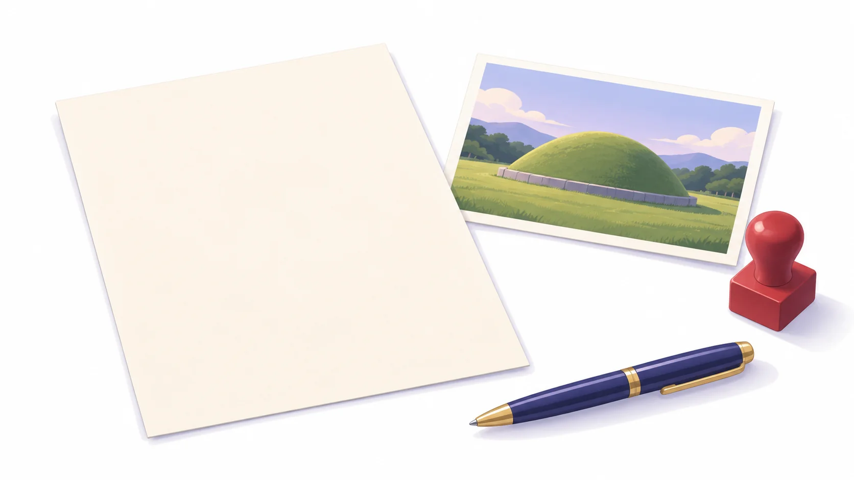 개장 신고서와 기존 분묘 사진, 도장이 놓인 책상