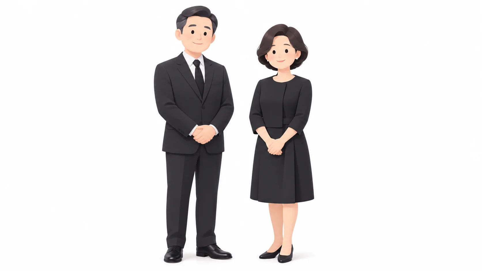 어두운 정장과 검은 원피스 차림의 조문객
