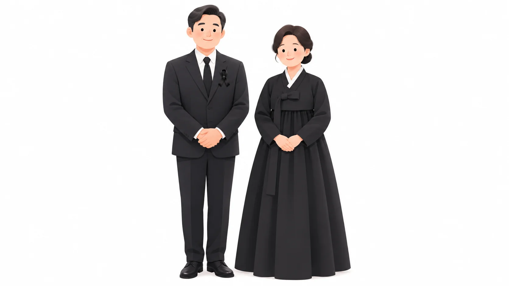 검은 양복에 상장을 단 상주와 검은 한복 차림의 가족