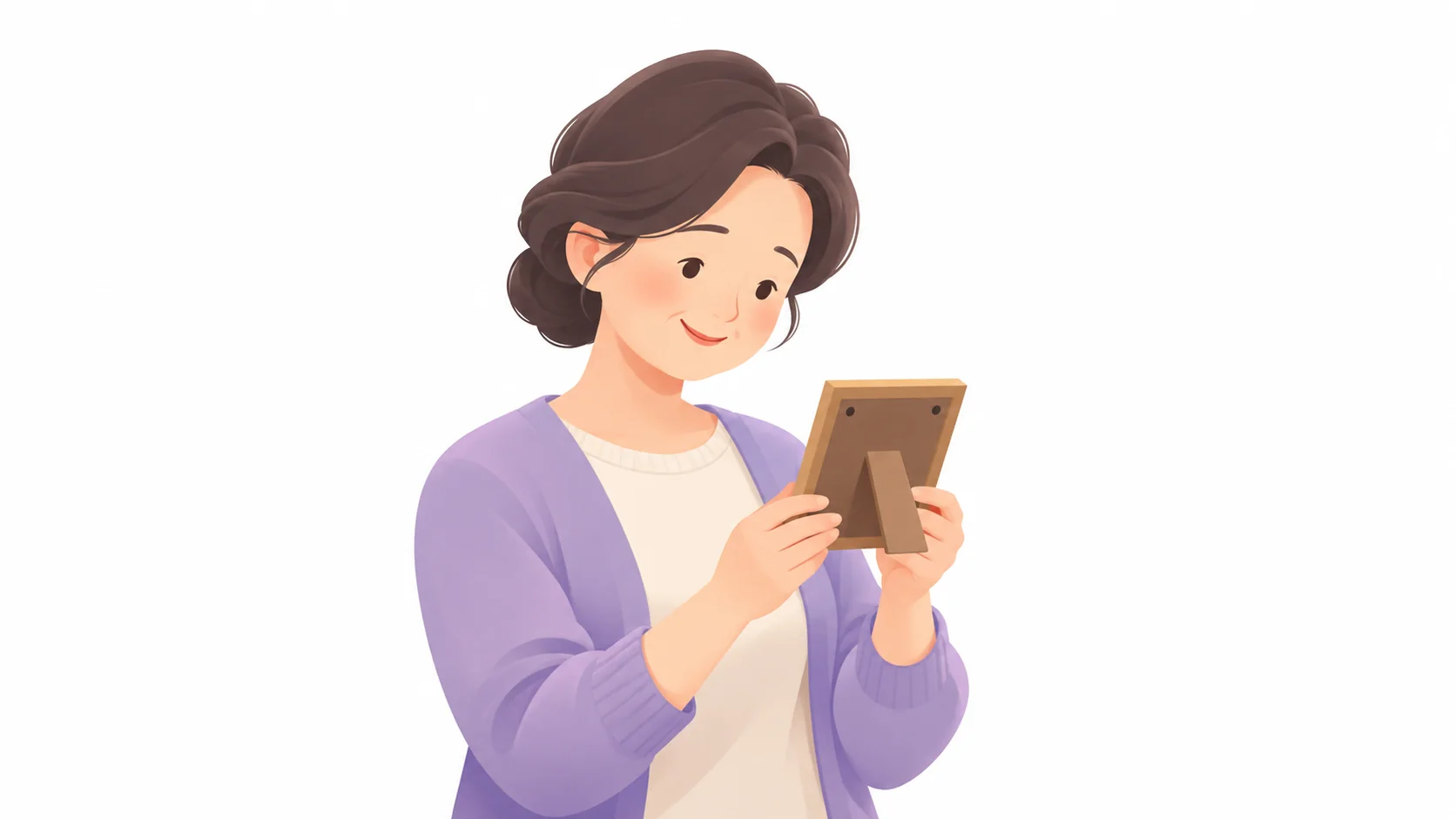 안치단에 넣을 작은 사진 액자를 바라보는 가족